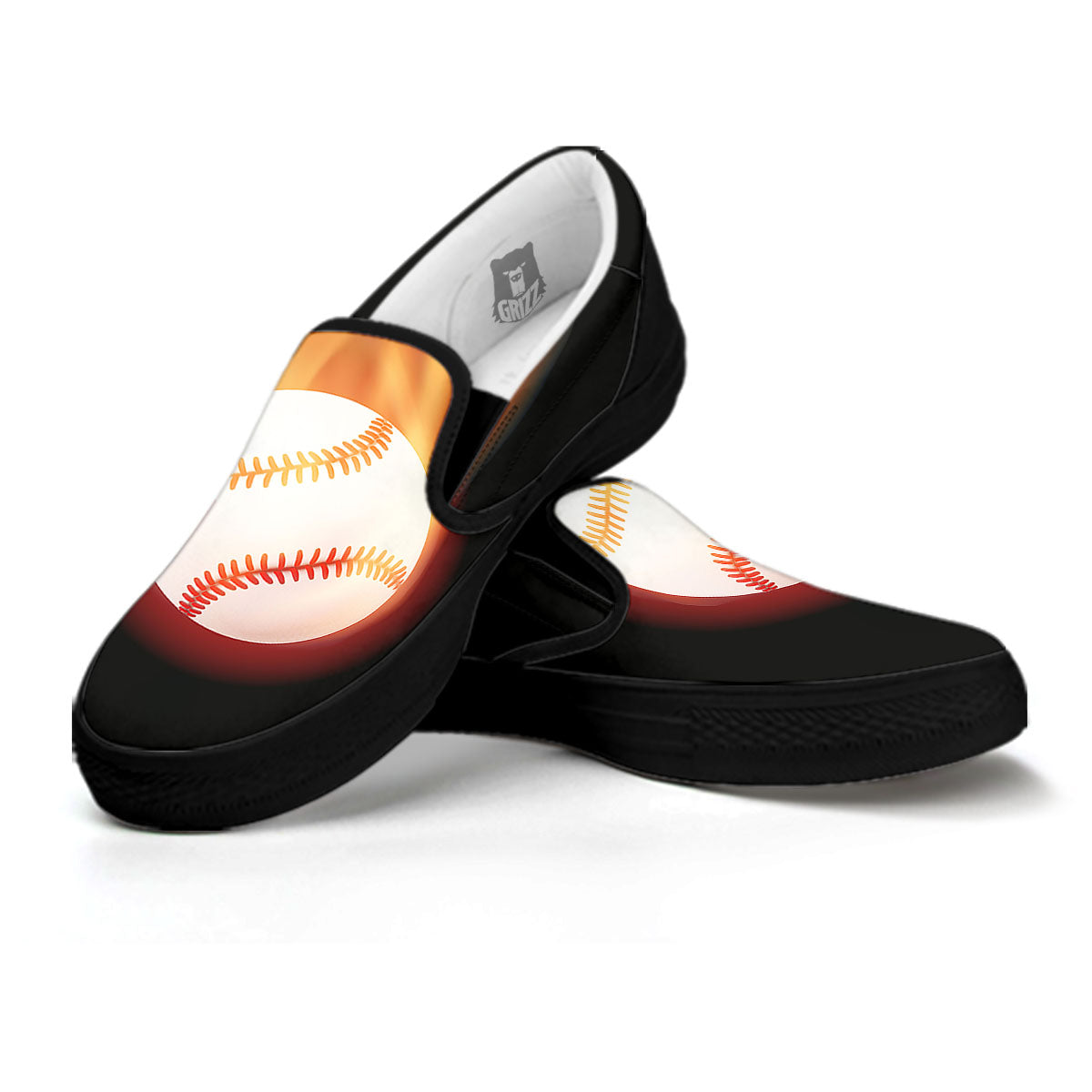 Softball Fireball Print Black Slip On Shoes-grizzshop