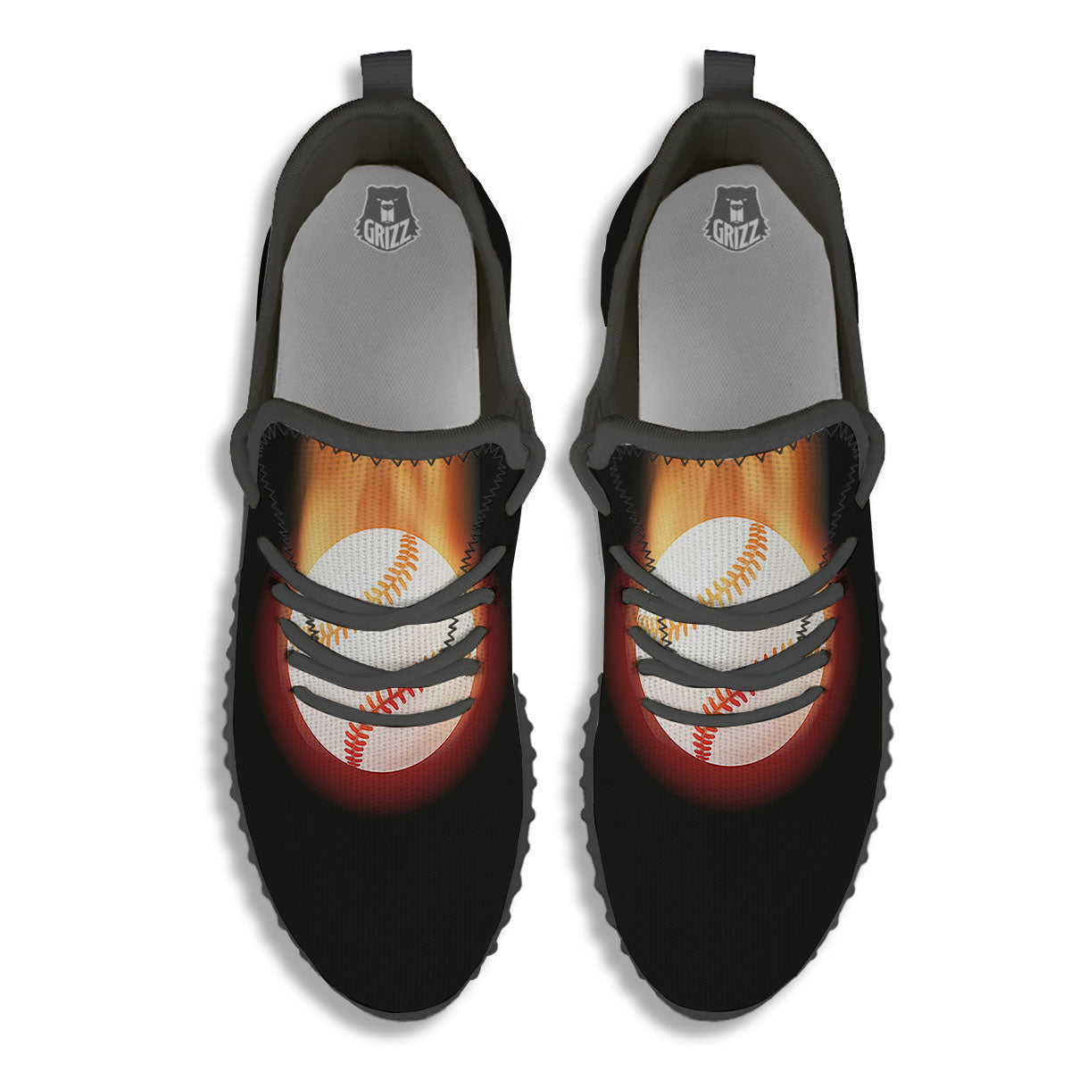 Softball Fireball Print Black Walking Shoes-grizzshop