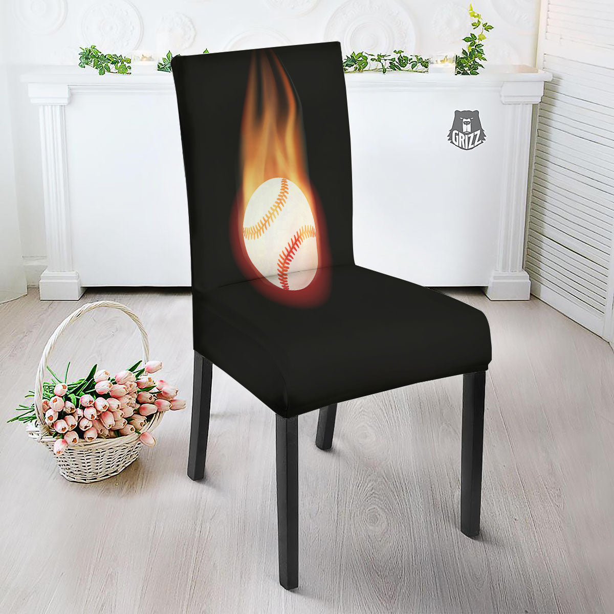 Softball Fireball Print Dining Chair Slipcover-grizzshop