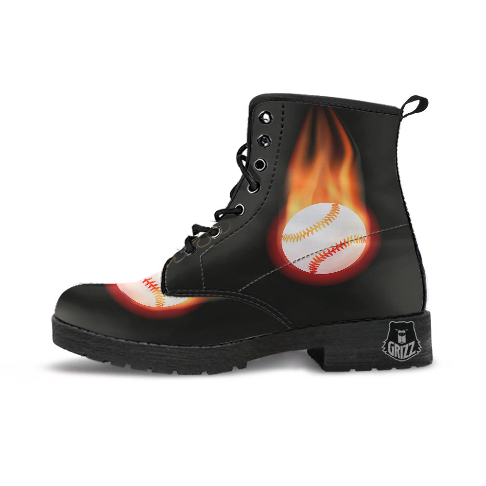 Softball Fireball Print Leather Boots-grizzshop