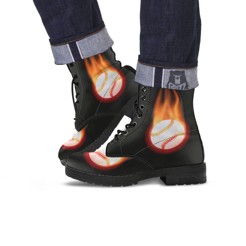 Softball Fireball Print Leather Boots-grizzshop