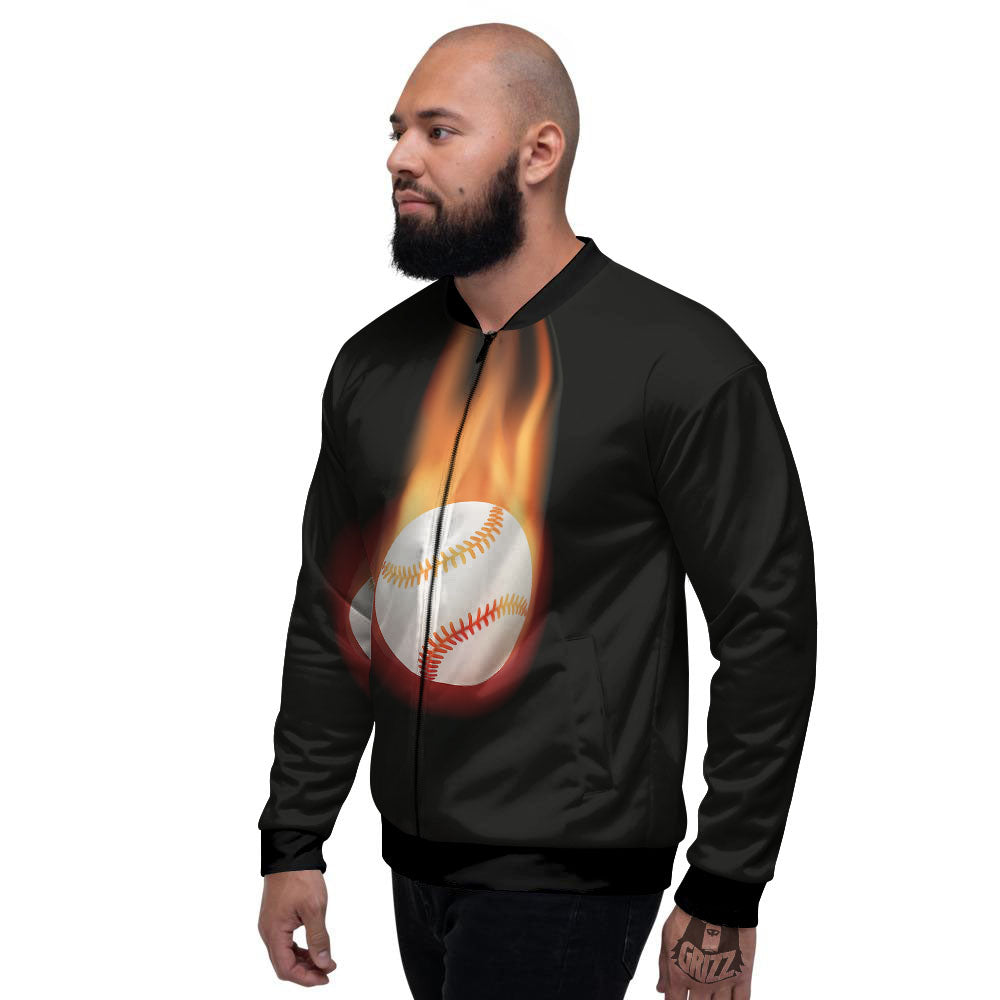 Softball Fireball Print Men's Bomber Jacket-grizzshop
