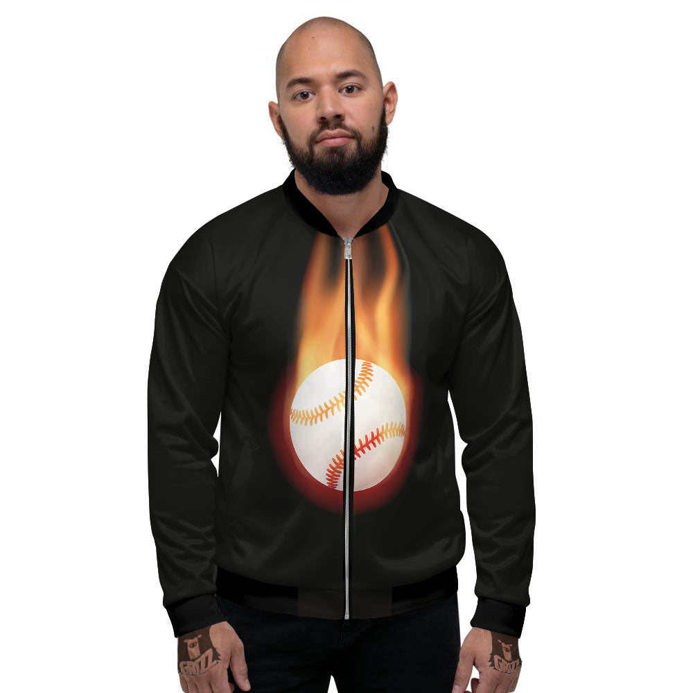 Softball Fireball Print Men's Bomber Jacket-grizzshop