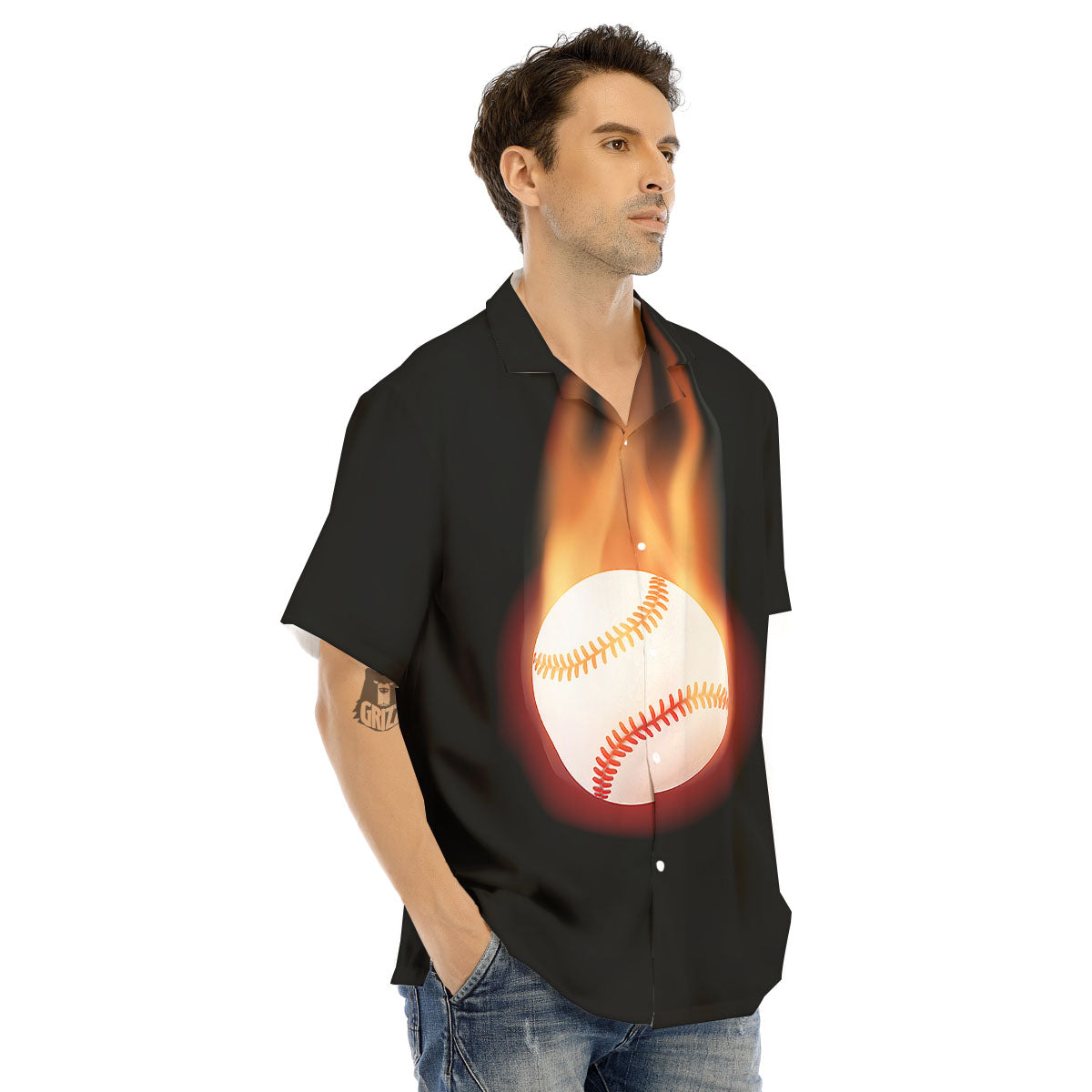 Softball Fireball Print Men's Hawaiian Shirt-grizzshop