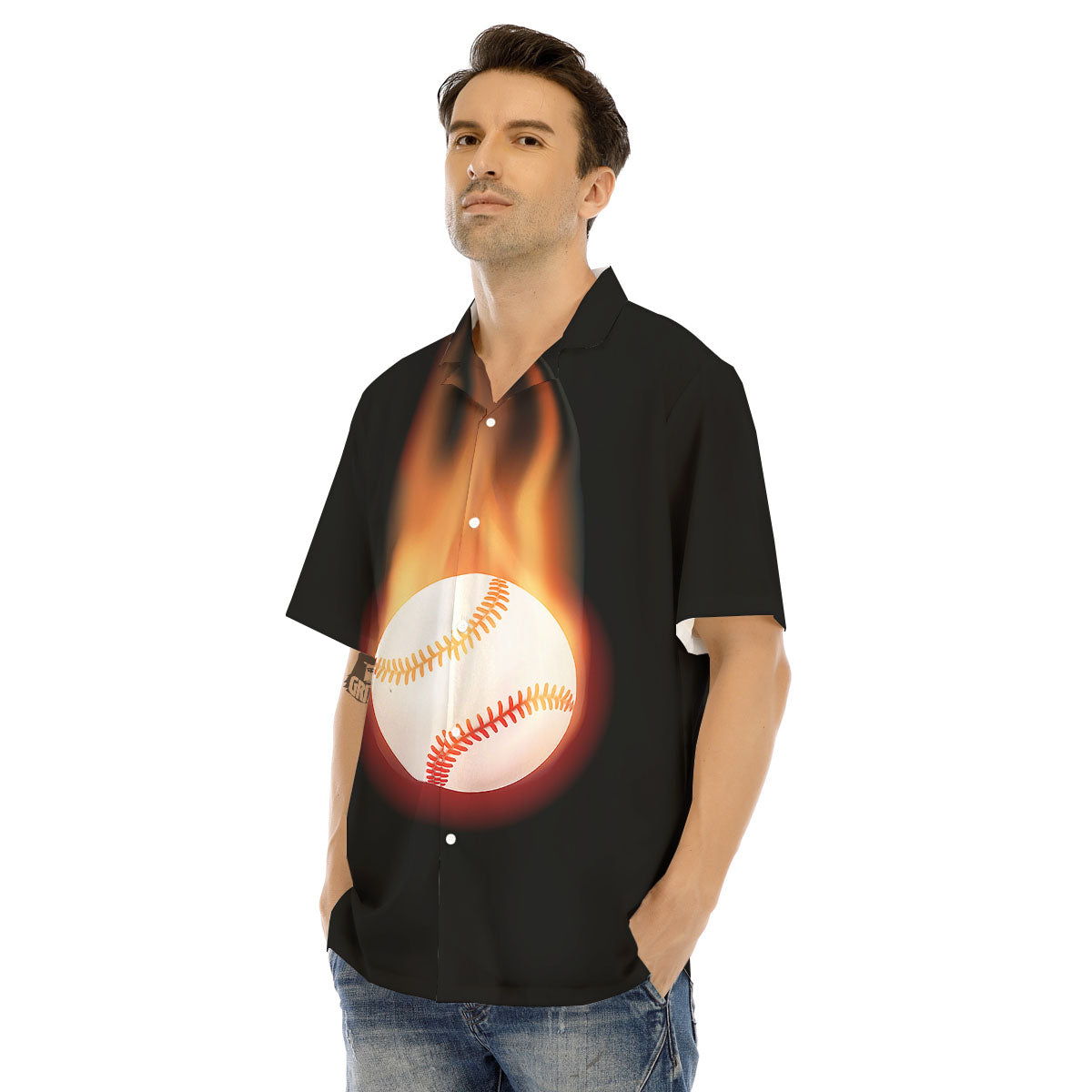 Softball Fireball Print Men's Hawaiian Shirt-grizzshop
