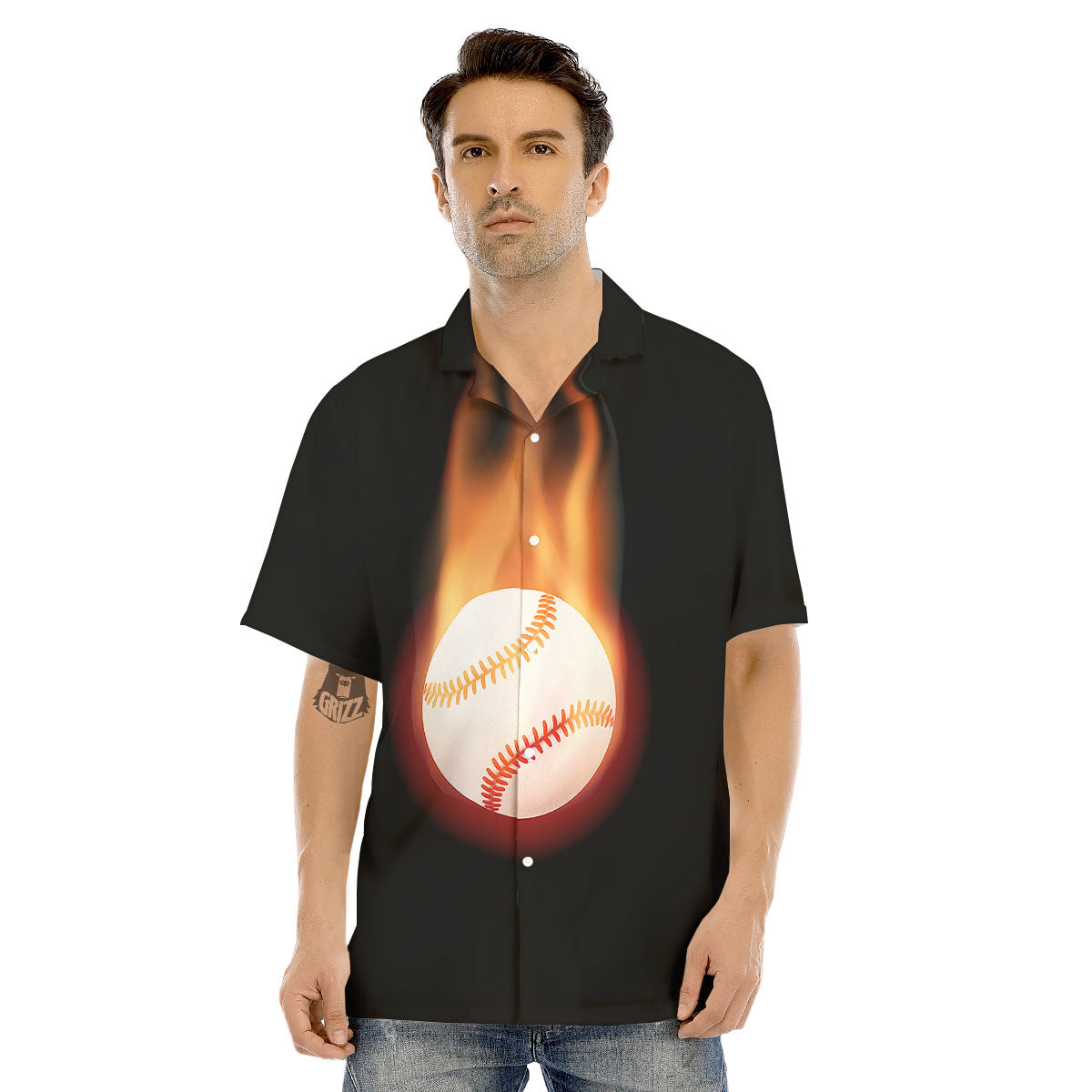 Softball Fireball Print Men's Hawaiian Shirt-grizzshop