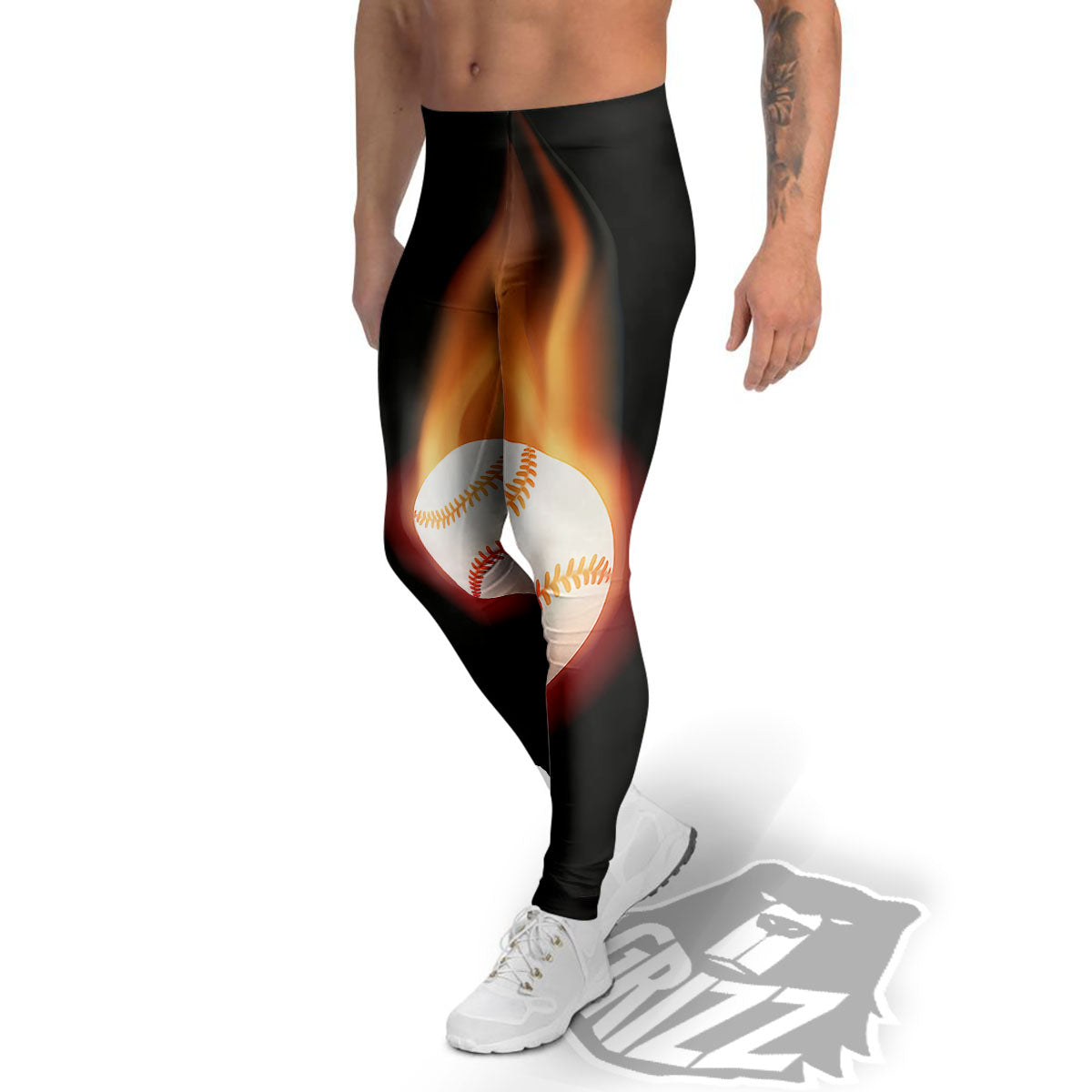 Softball Fireball Print Men's Leggings-grizzshop