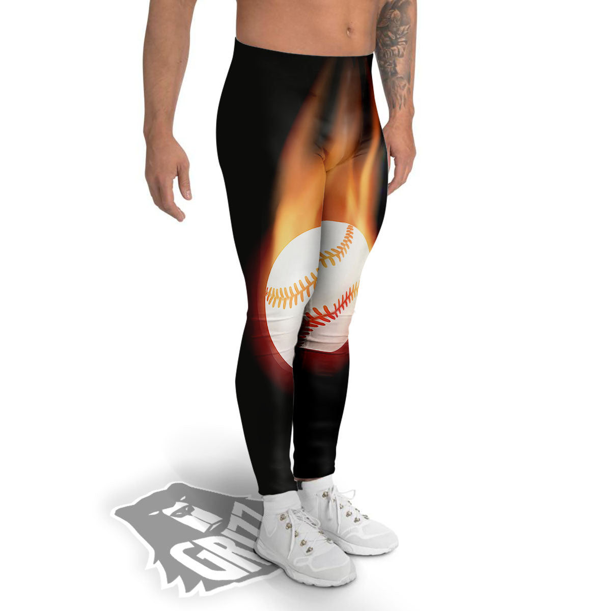 Softball Fireball Print Men's Leggings-grizzshop