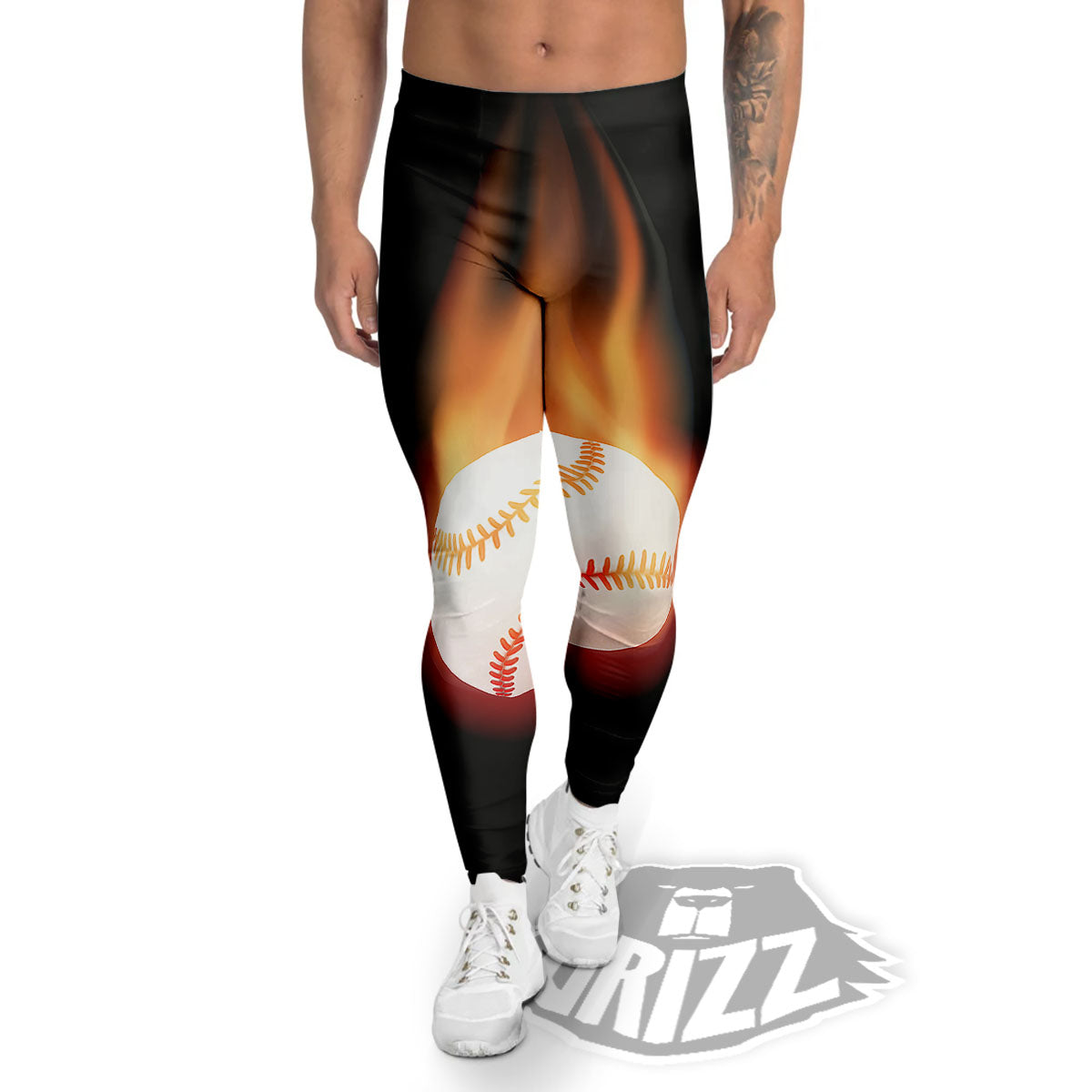 Softball Fireball Print Men's Leggings-grizzshop