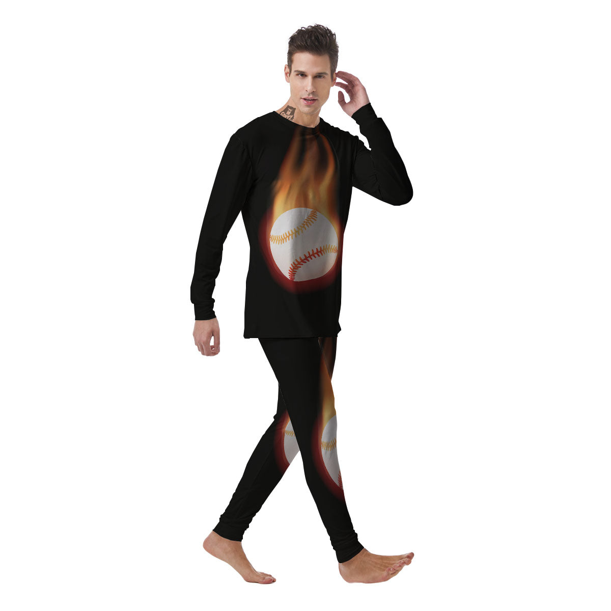 Softball Fireball Print Men's Pajamas-grizzshop