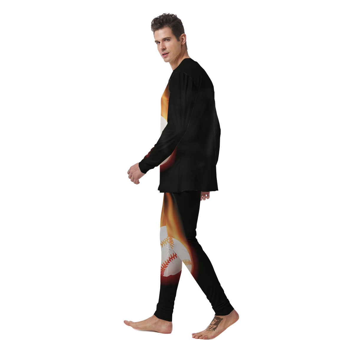 Softball Fireball Print Men's Pajamas-grizzshop