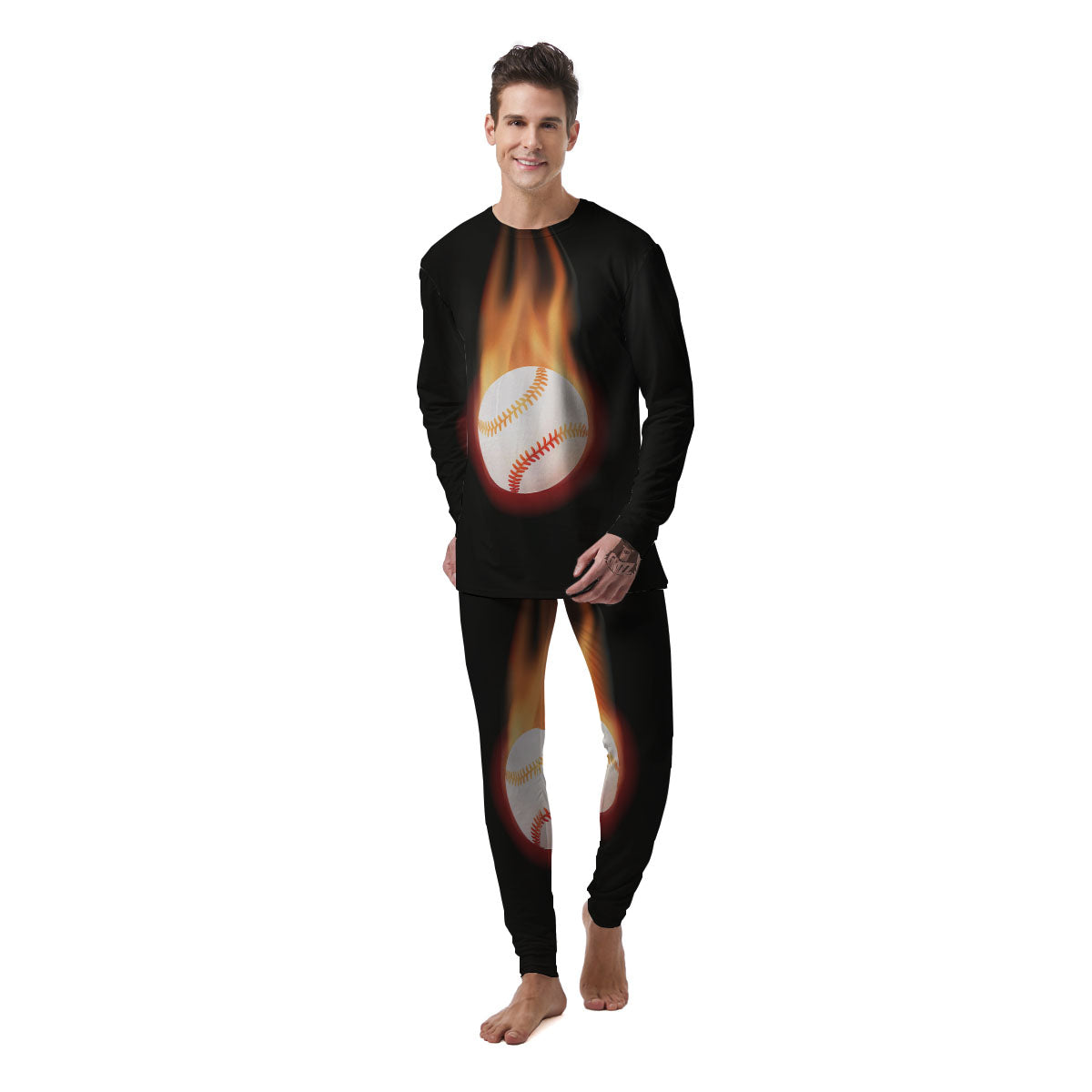 Softball Fireball Print Men's Pajamas-grizzshop