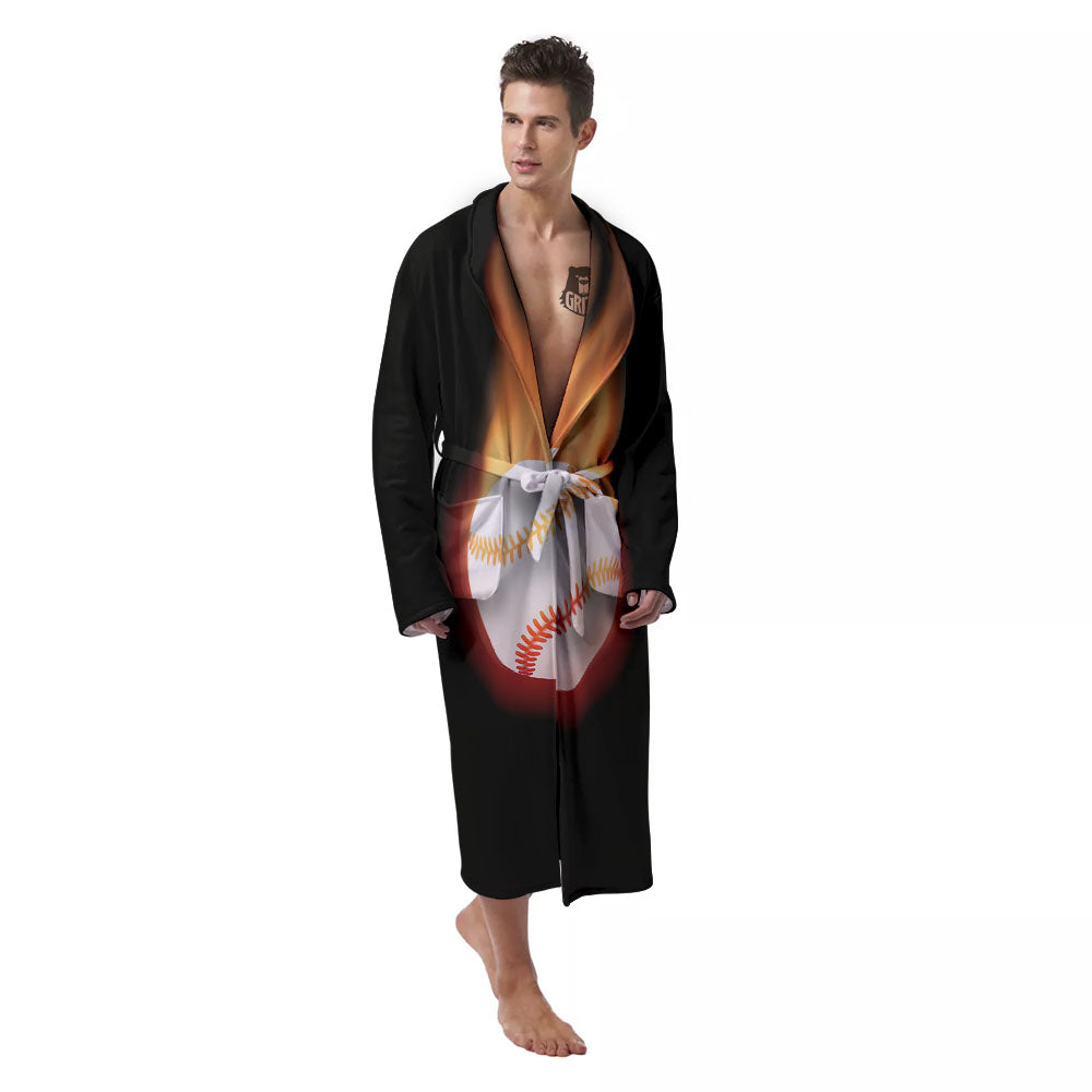 Softball Fireball Print Men's Robe-grizzshop