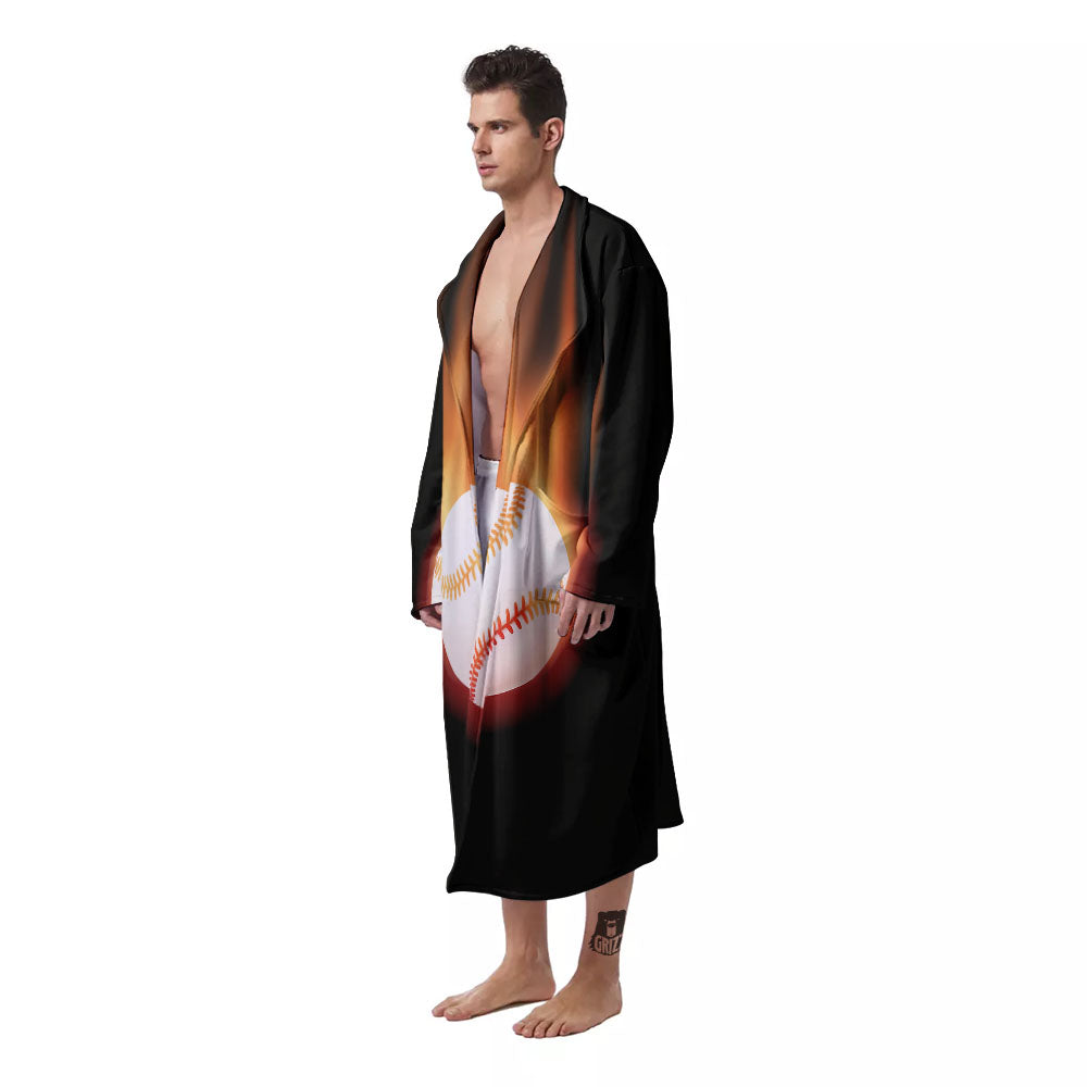 Softball Fireball Print Men's Robe-grizzshop