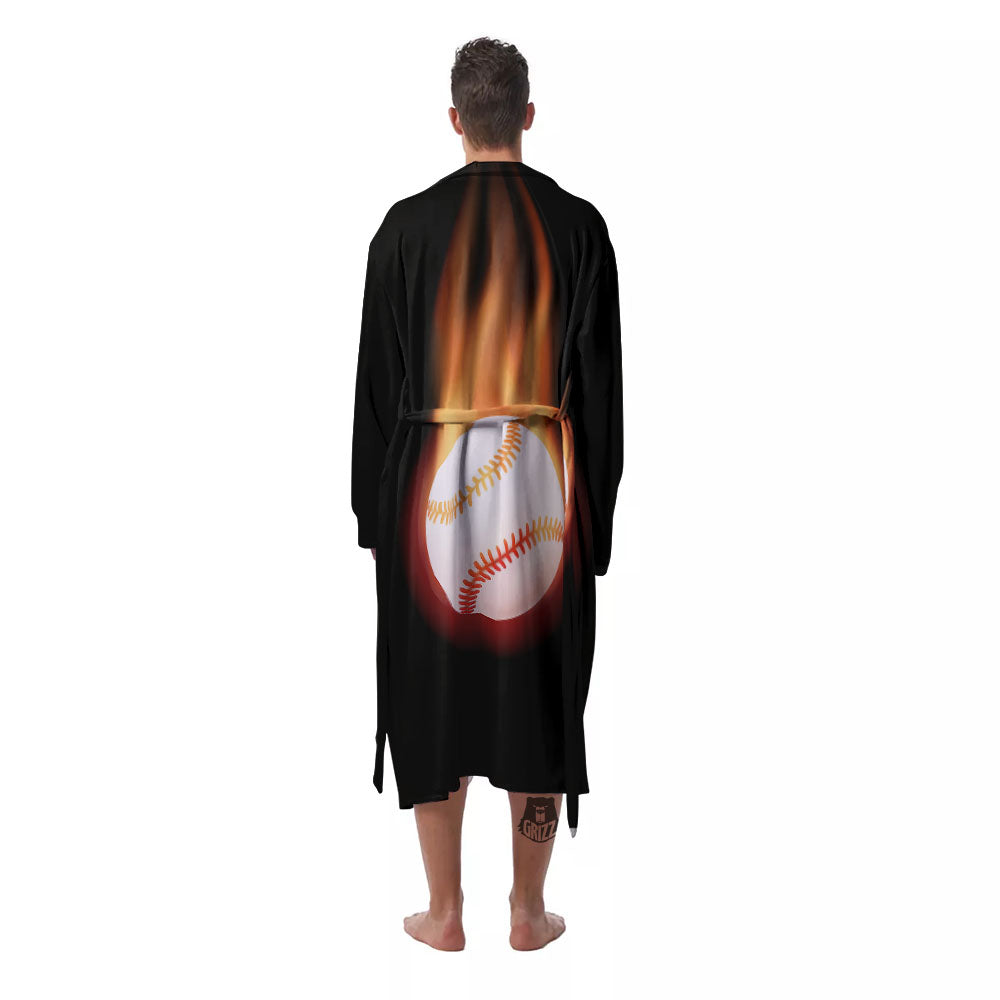 Softball Fireball Print Men's Robe-grizzshop
