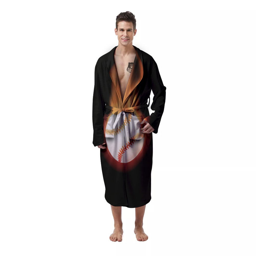 Softball Fireball Print Men's Robe-grizzshop