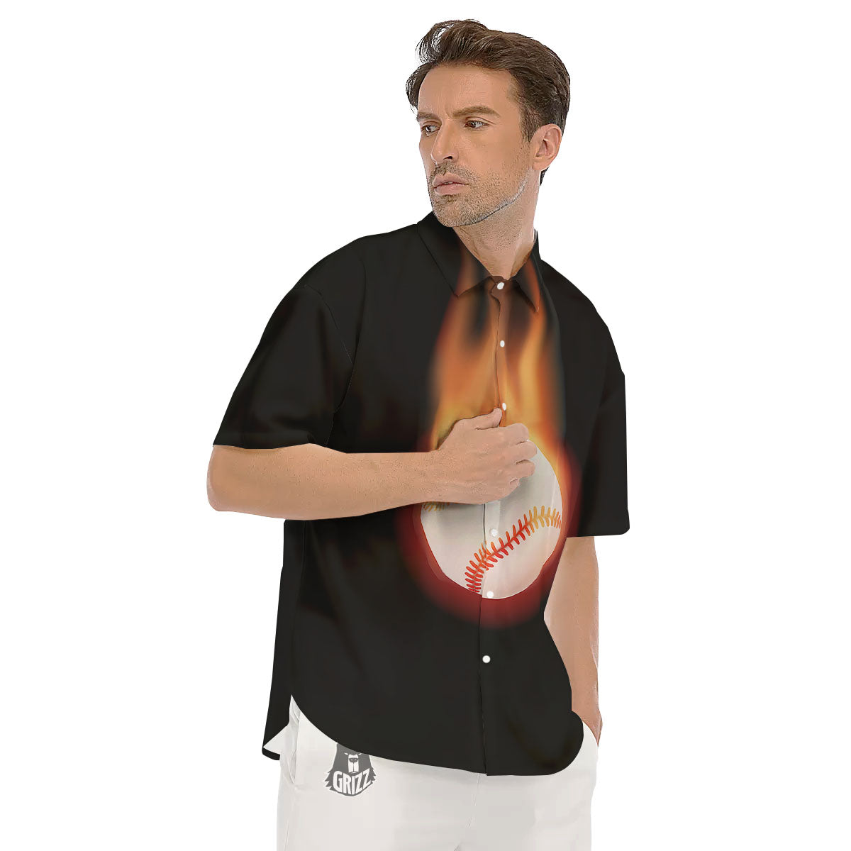 Softball Fireball Print Men's Short Sleeve Shirts-grizzshop