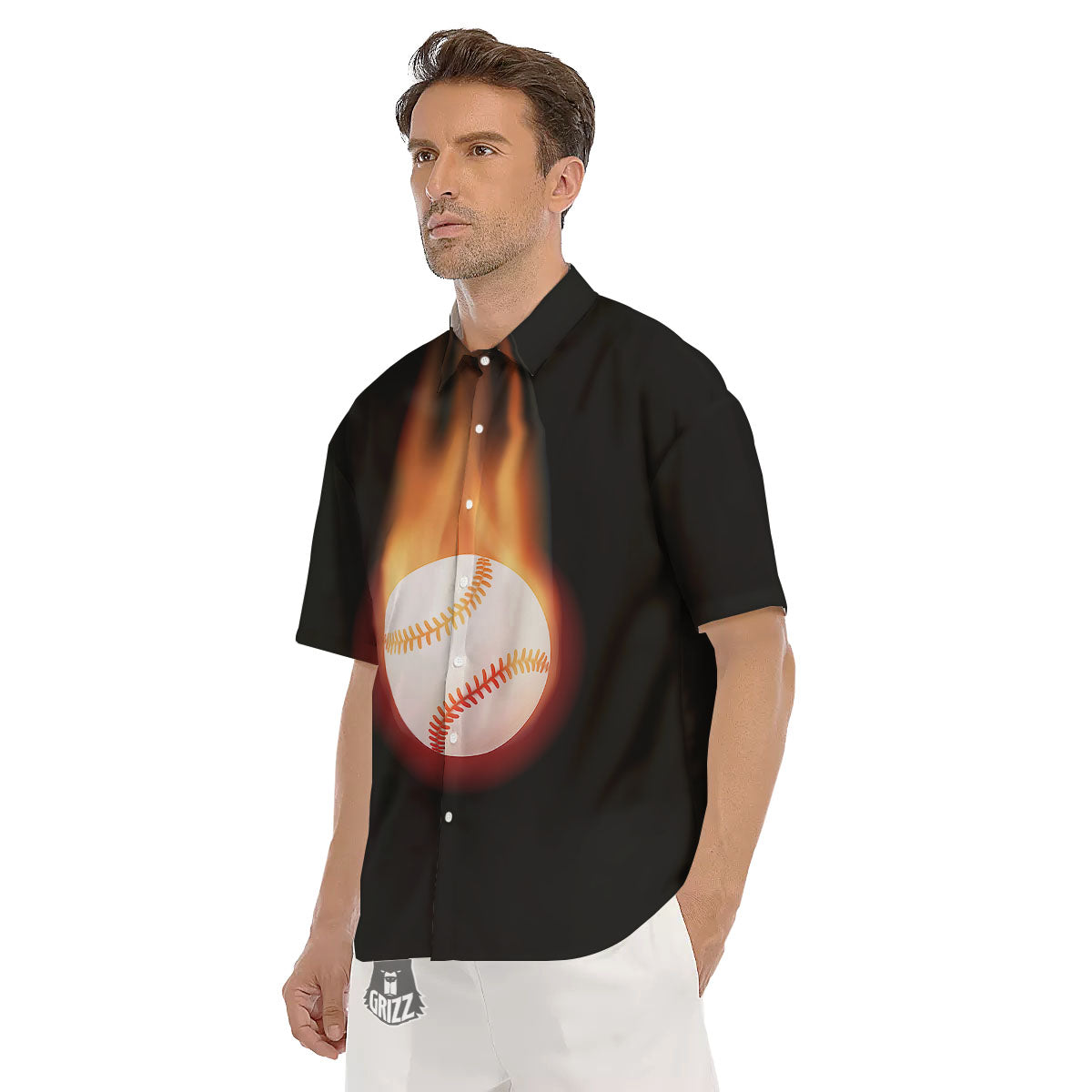 Softball Fireball Print Men's Short Sleeve Shirts-grizzshop