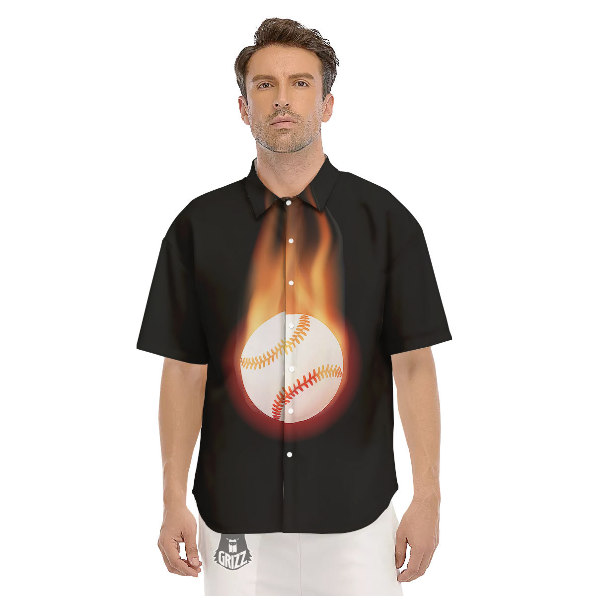 Softball Fireball Print Men's Short Sleeve Shirts-grizzshop