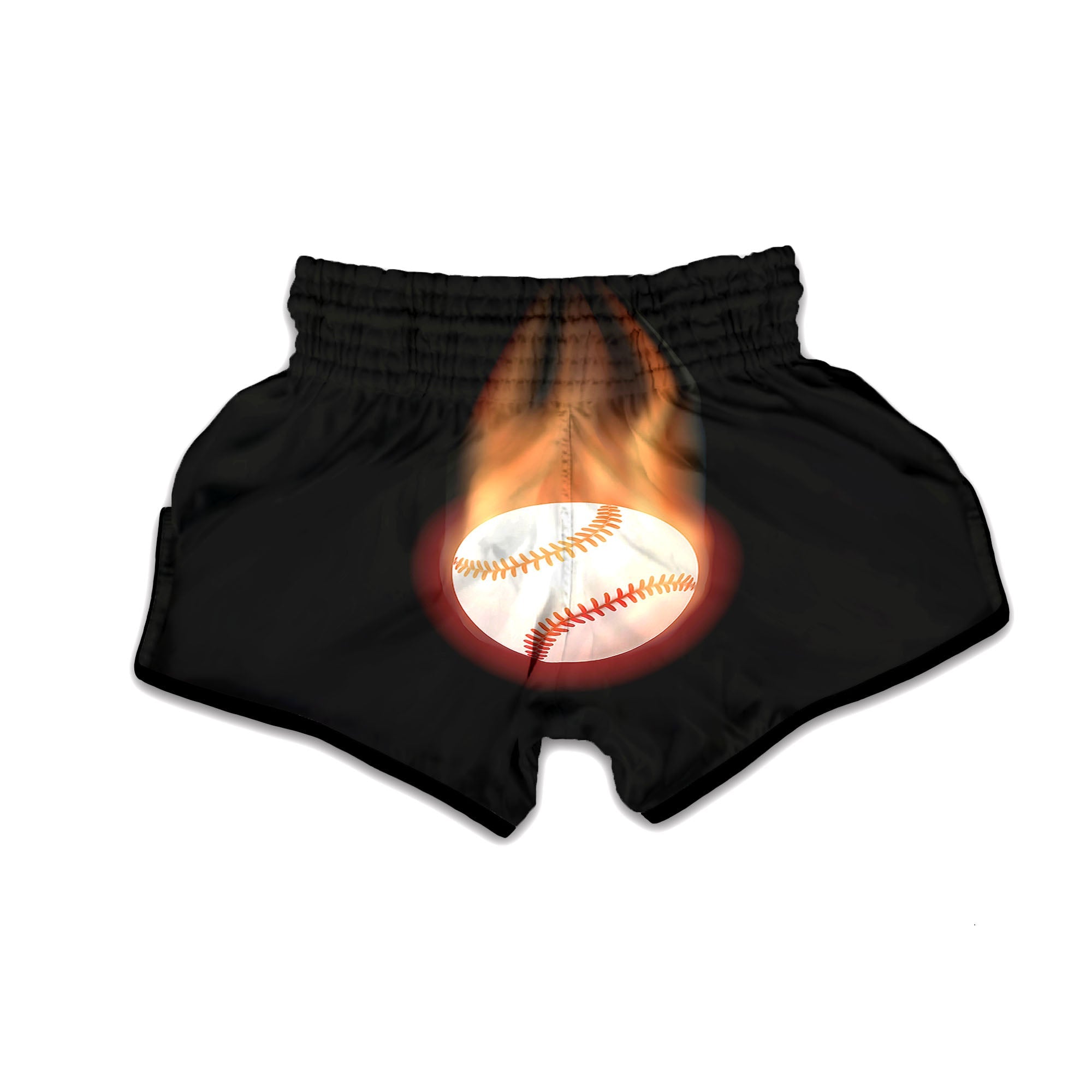 Softball Fireball Print Muay Thai Boxing Shorts-grizzshop