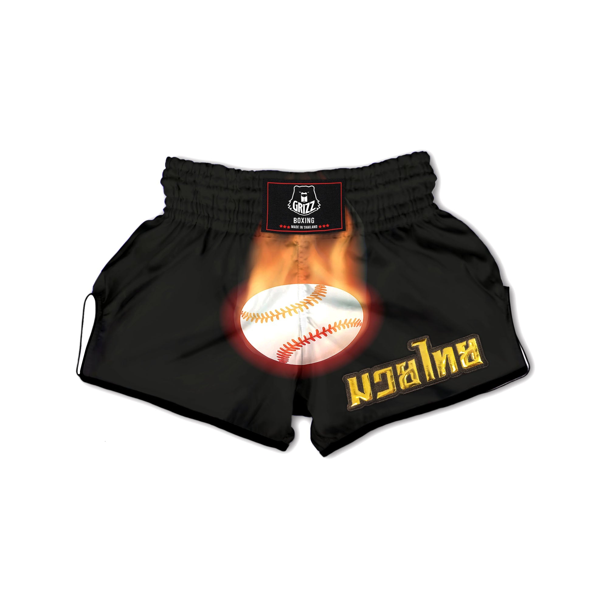 Softball Fireball Print Muay Thai Boxing Shorts-grizzshop