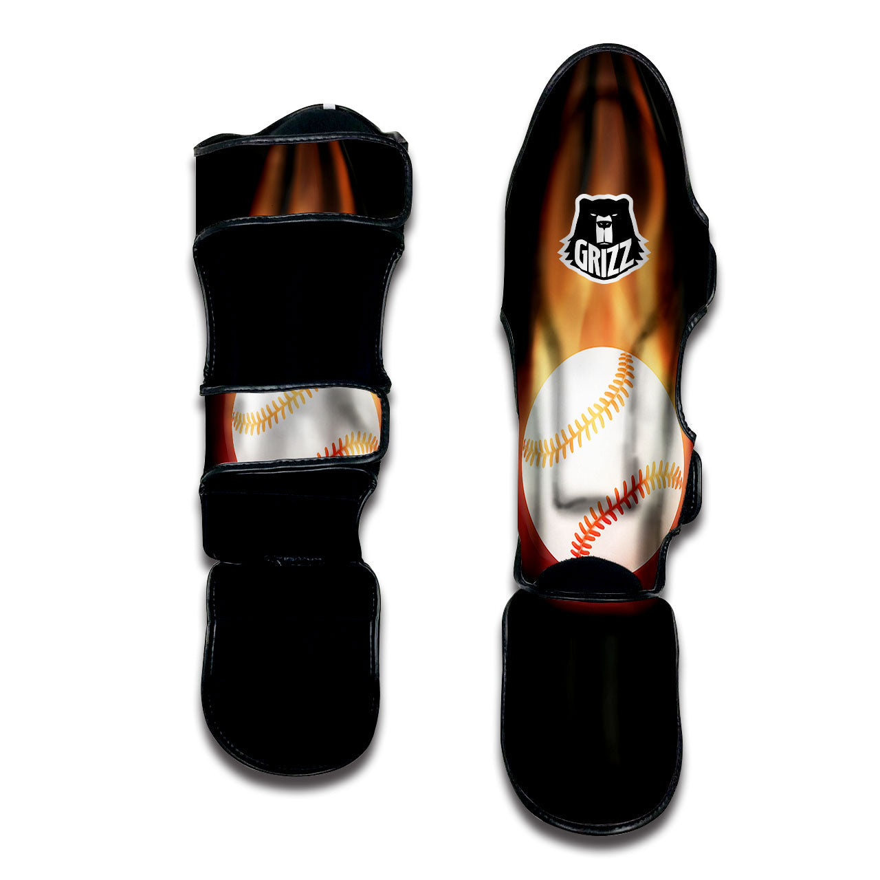 Softball Fireball Print Muay Thai Shin Guards-grizzshop
