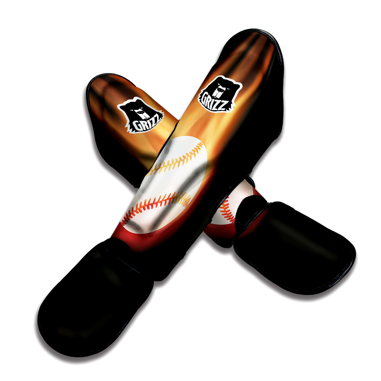 Softball Fireball Print Muay Thai Shin Guards-grizzshop