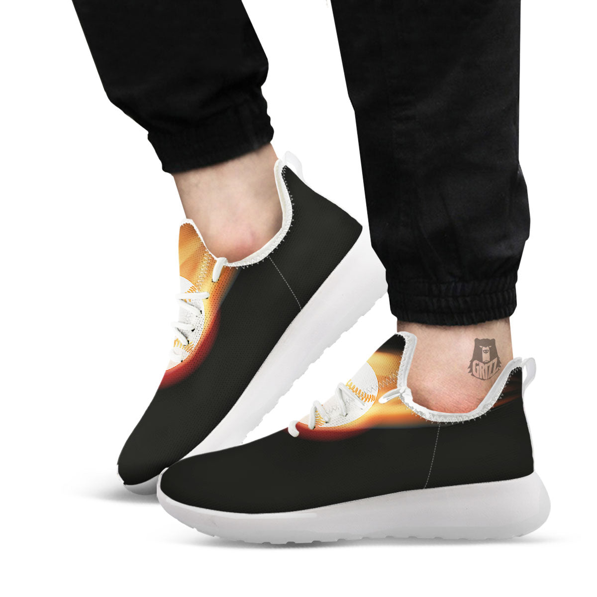 Softball Fireball Print White Athletic Shoes-grizzshop