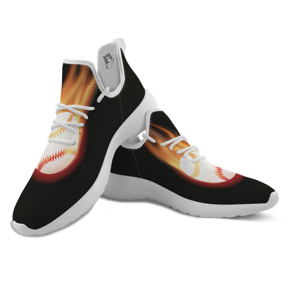 Softball Fireball Print White Athletic Shoes-grizzshop