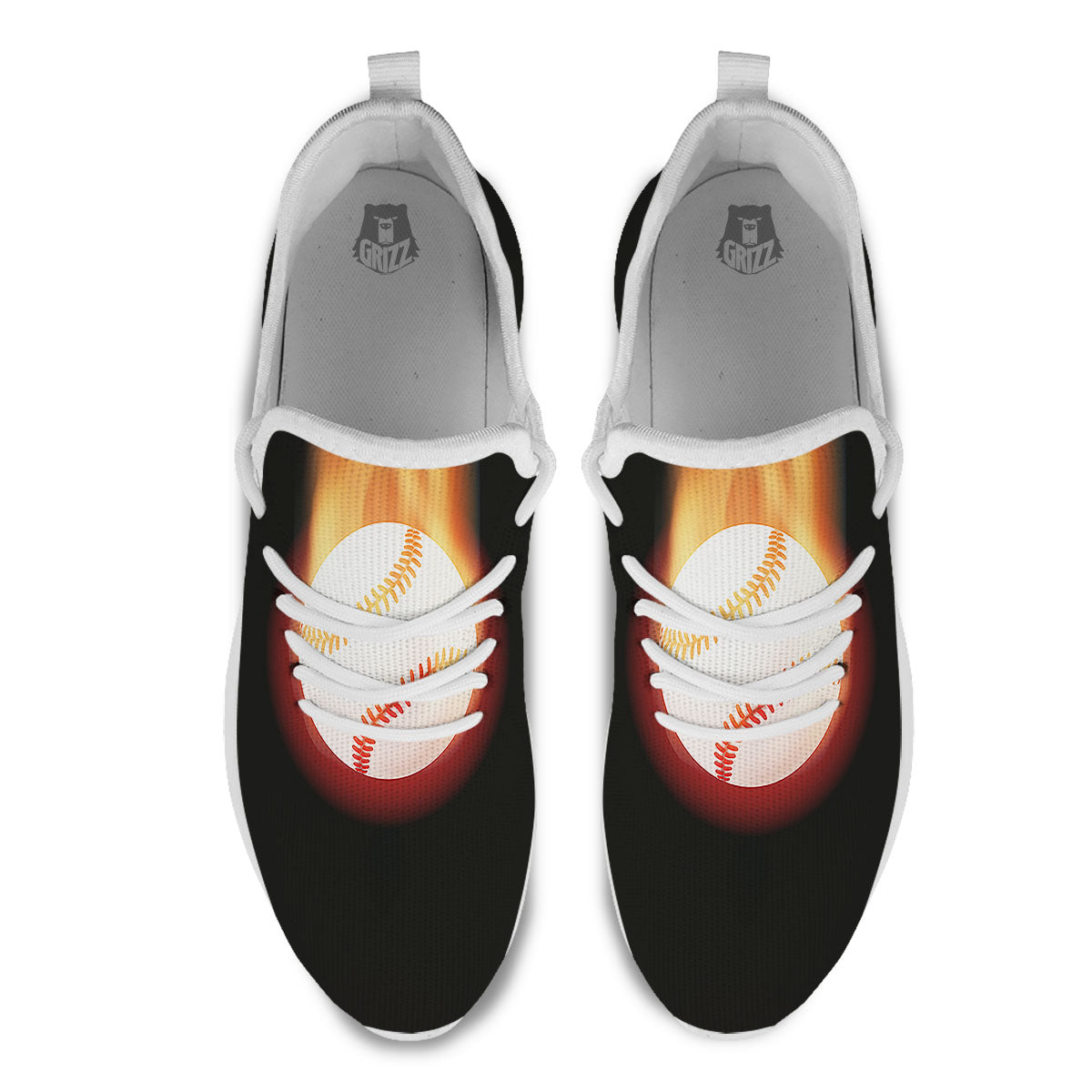 Softball Fireball Print White Athletic Shoes-grizzshop