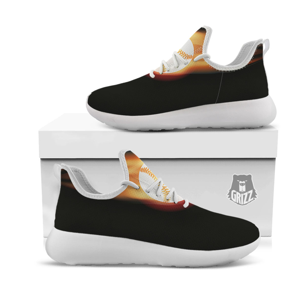 Softball Fireball Print White Athletic Shoes-grizzshop