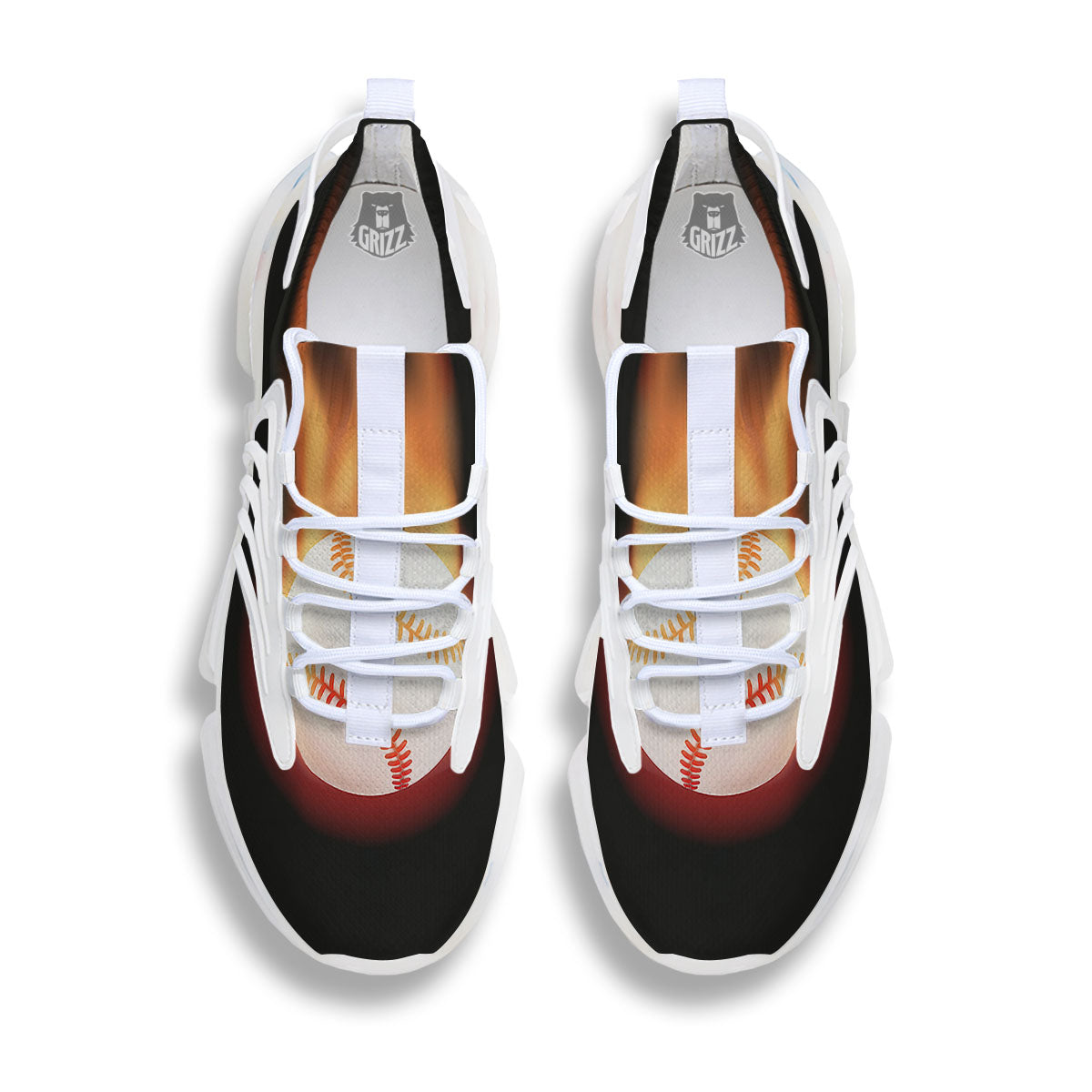 Softball Fireball Print White Gym Shoes-grizzshop