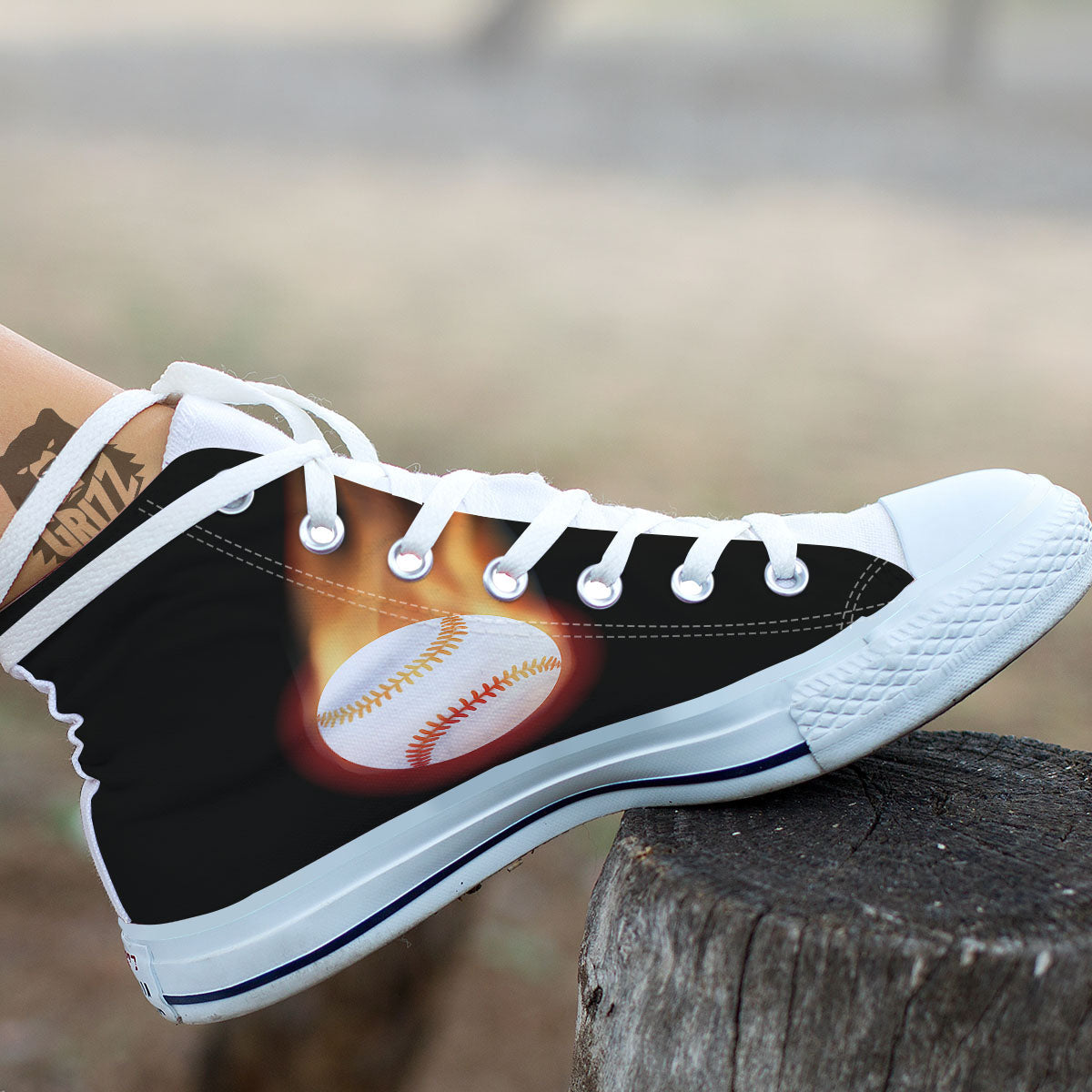 Softball Fireball Print White High Top Shoes-grizzshop