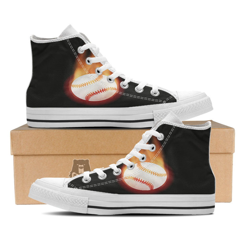 Softball Fireball Print White High Top Shoes-grizzshop