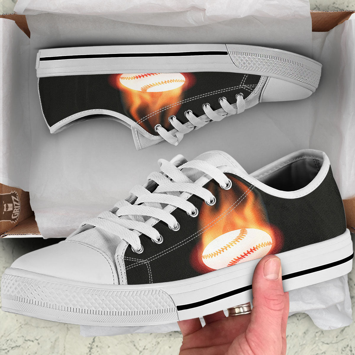 Softball Fireball Print White Low Top Shoes-grizzshop