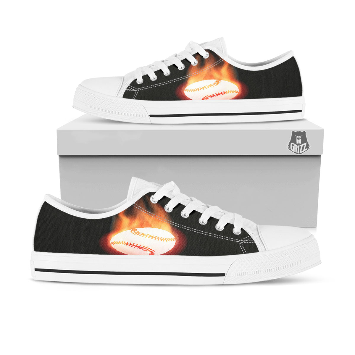 Softball Fireball Print White Low Top Shoes-grizzshop