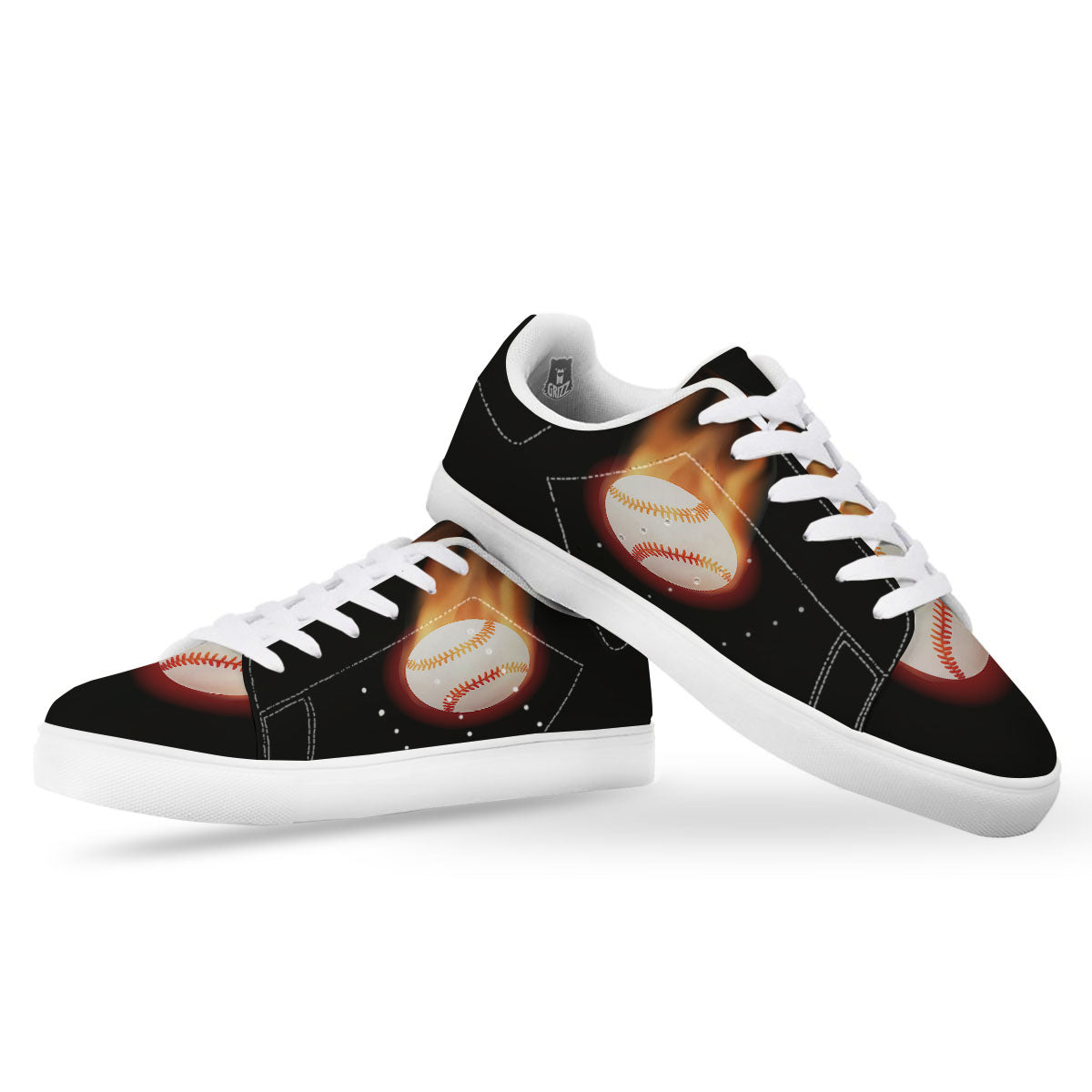 Softball Fireball Print White Low Top Sneakers-grizzshop