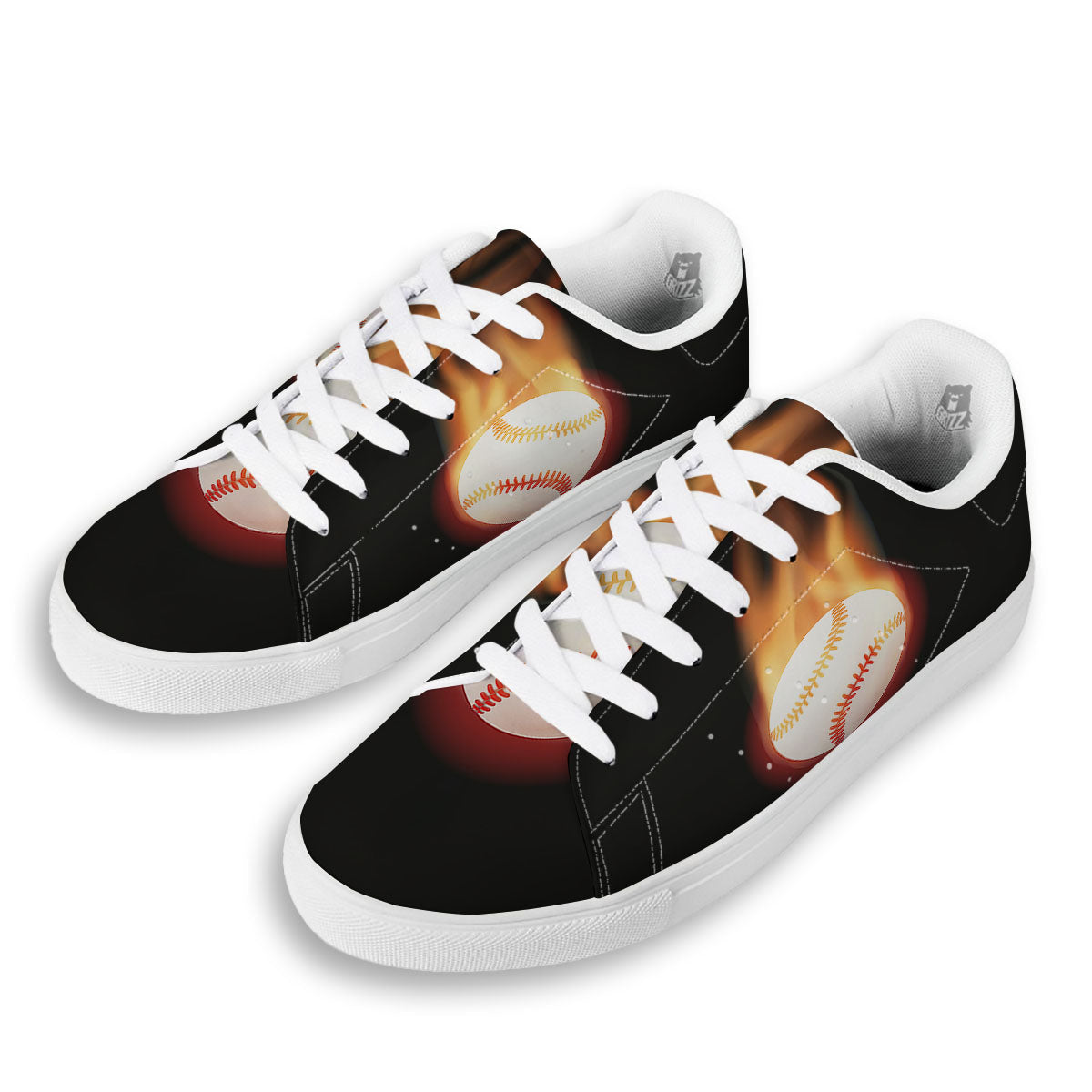 Softball Fireball Print White Low Top Sneakers-grizzshop