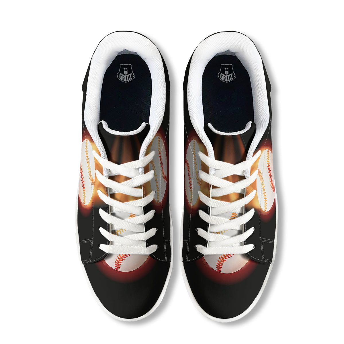 Softball Fireball Print White Low Top Sneakers-grizzshop