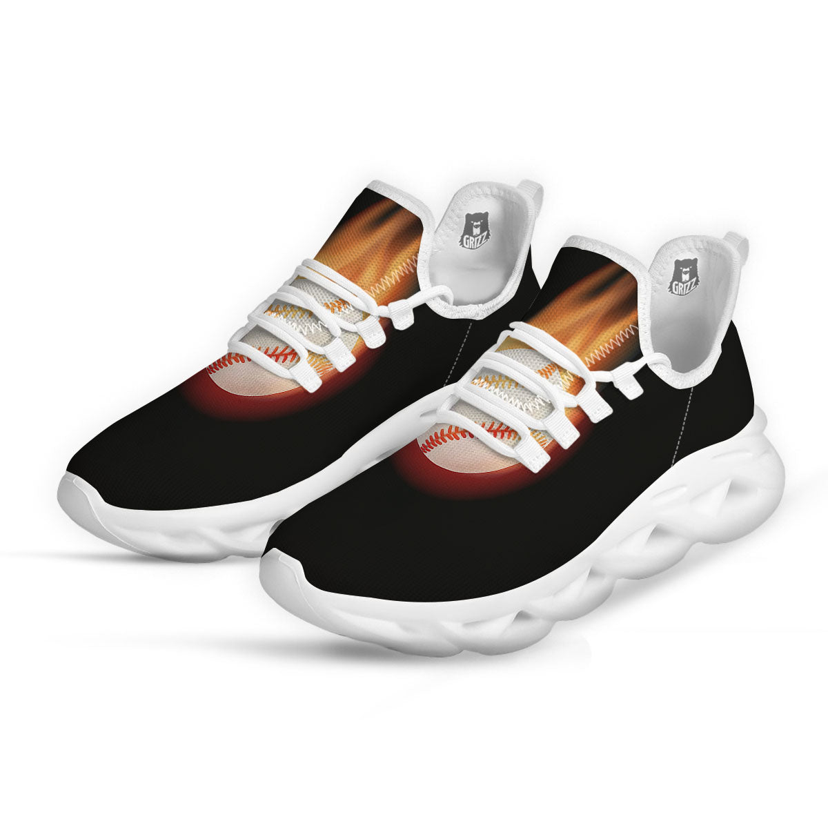 Softball Fireball Print White Running Shoes-grizzshop