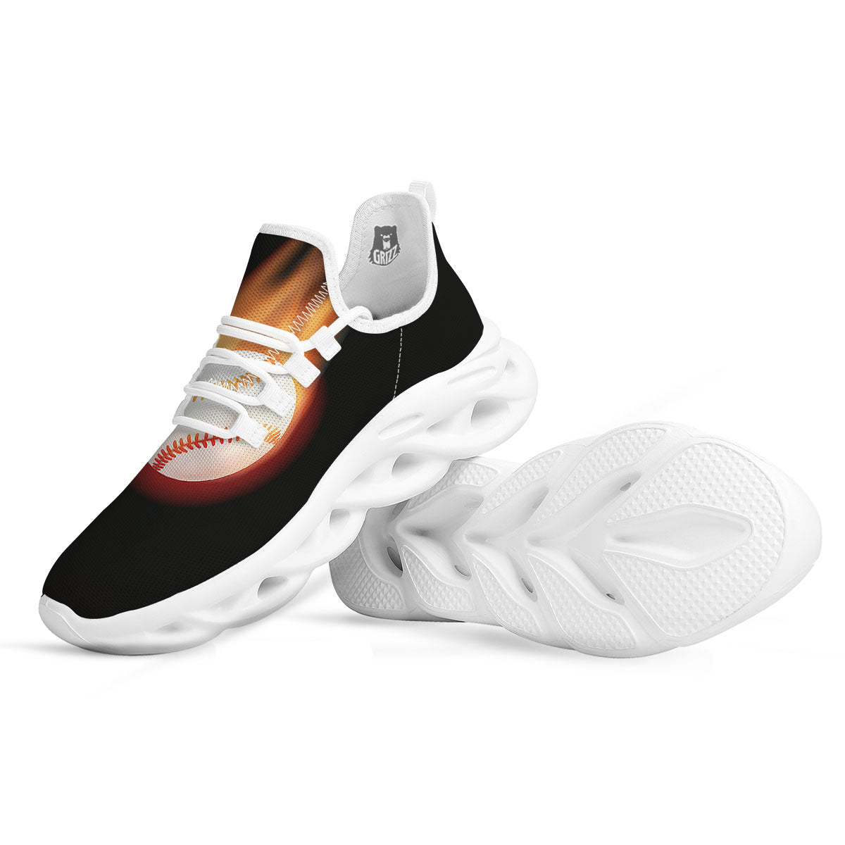 Softball Fireball Print White Running Shoes-grizzshop
