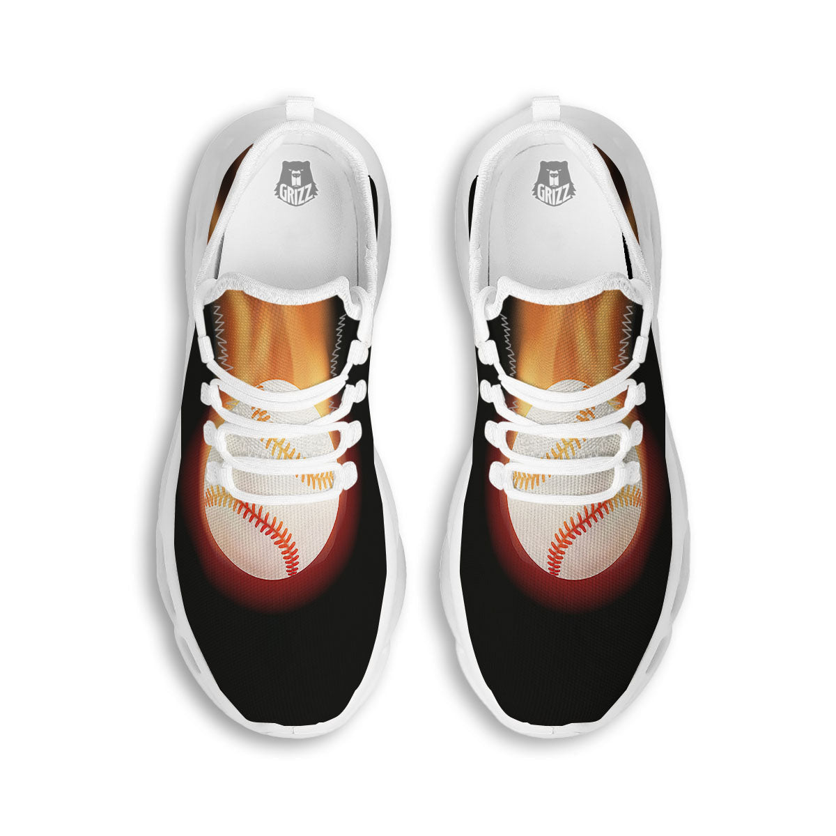Softball Fireball Print White Running Shoes-grizzshop