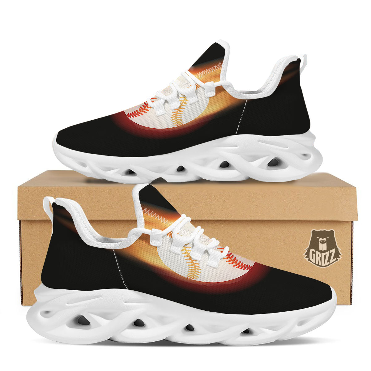 Softball Fireball Print White Running Shoes-grizzshop