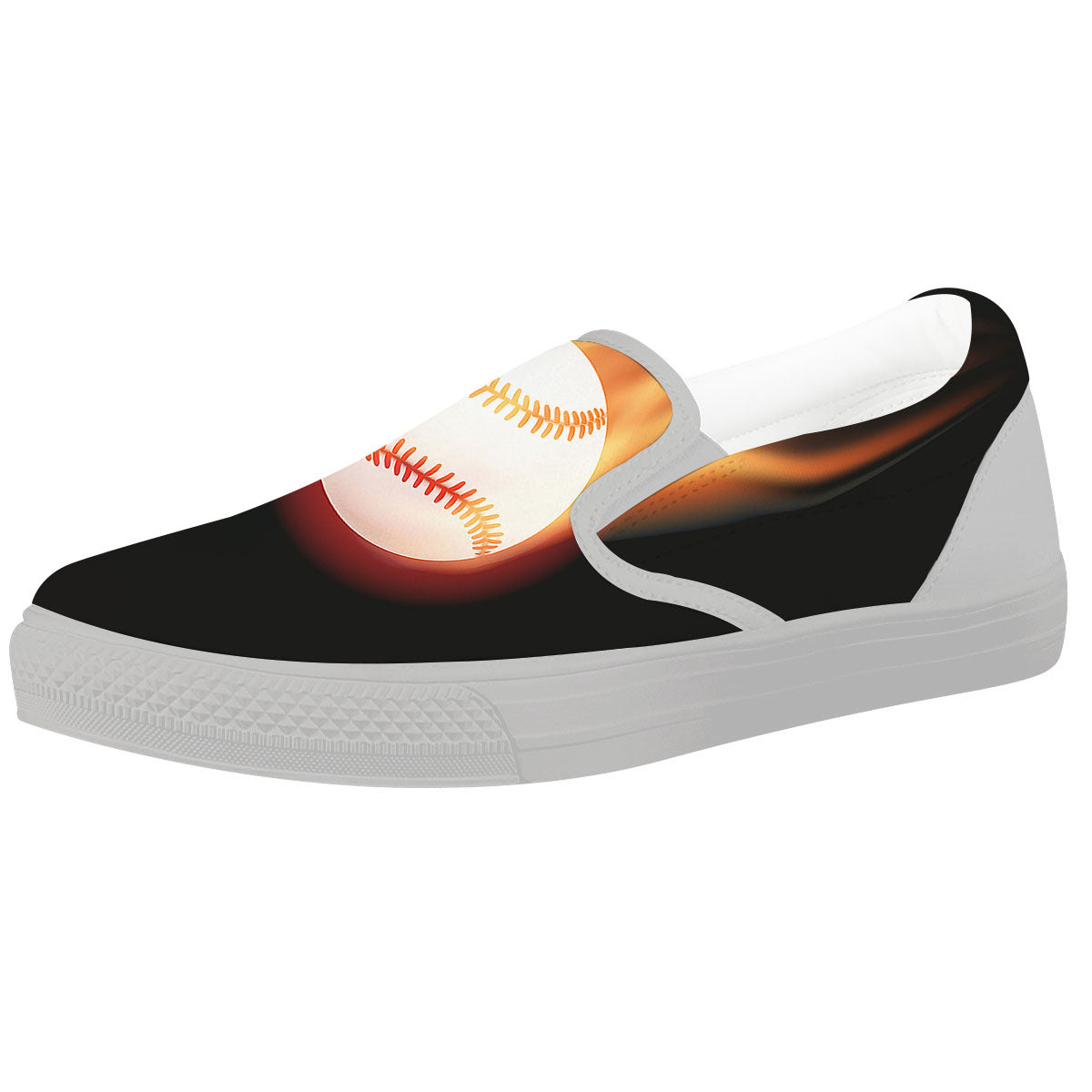 Softball Fireball Print White Slip On Shoes-grizzshop