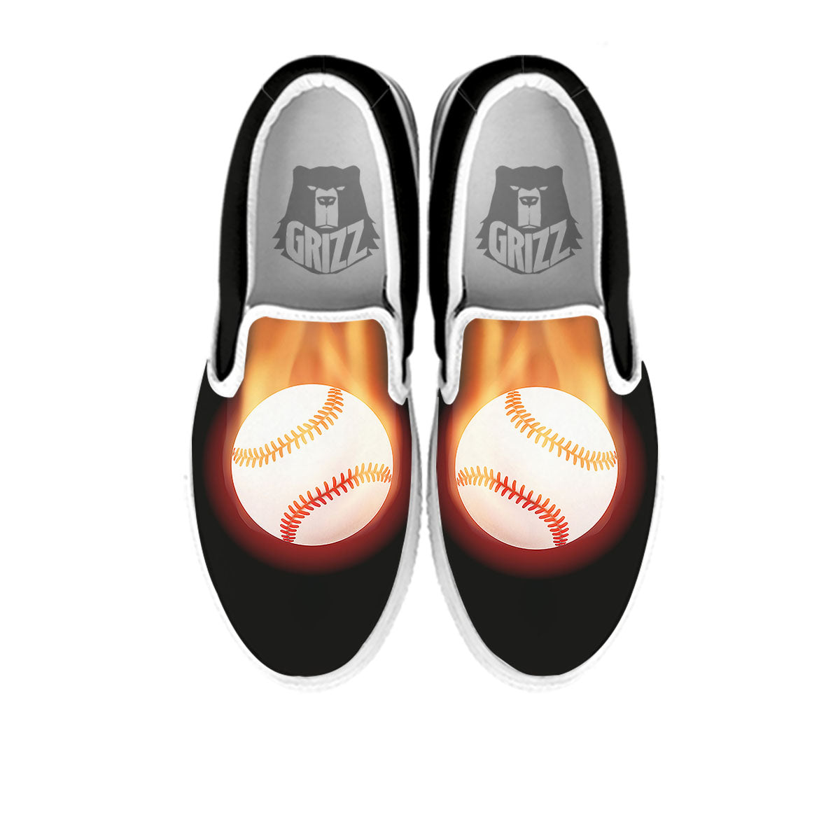Softball Fireball Print White Slip On Shoes-grizzshop