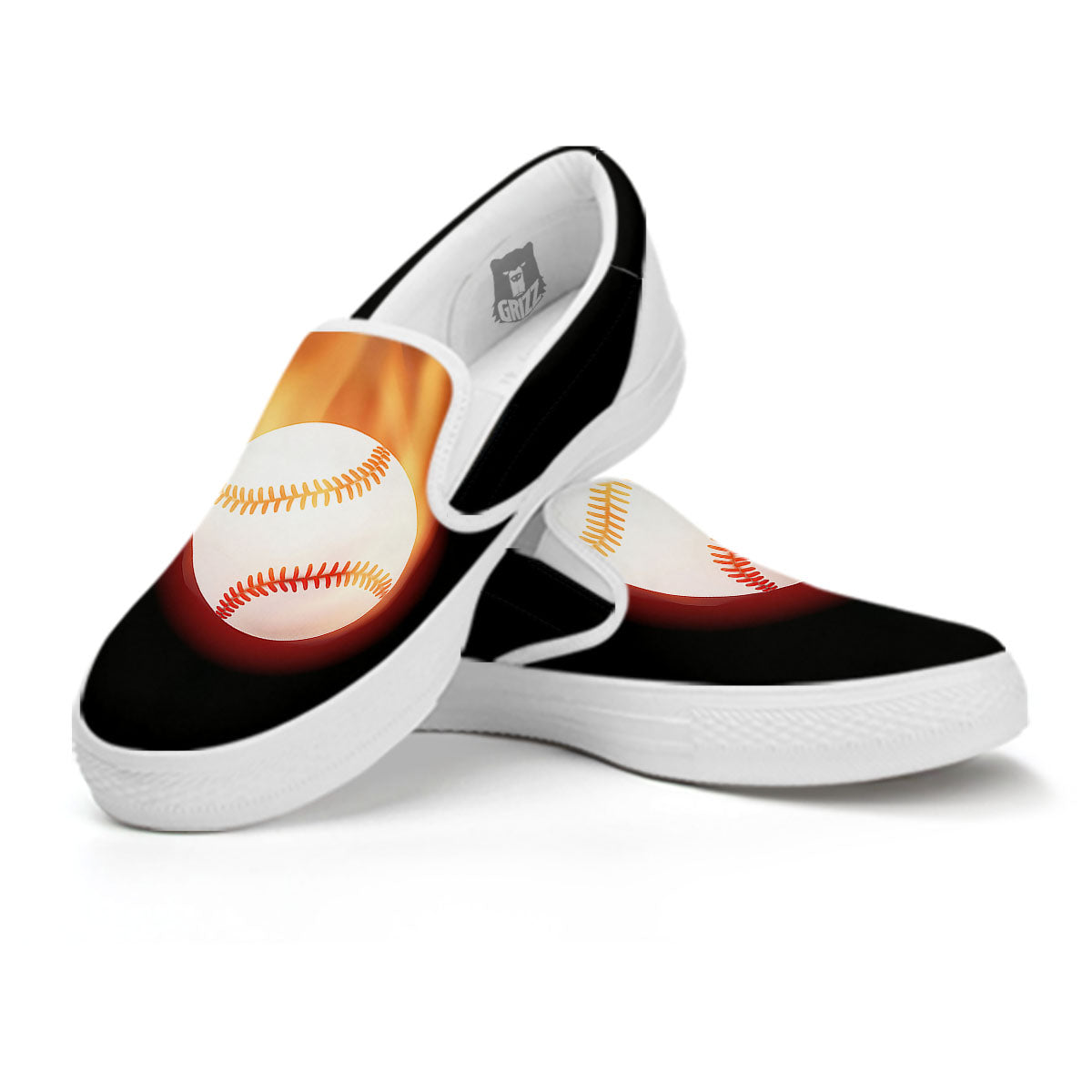 Softball Fireball Print White Slip On Shoes-grizzshop