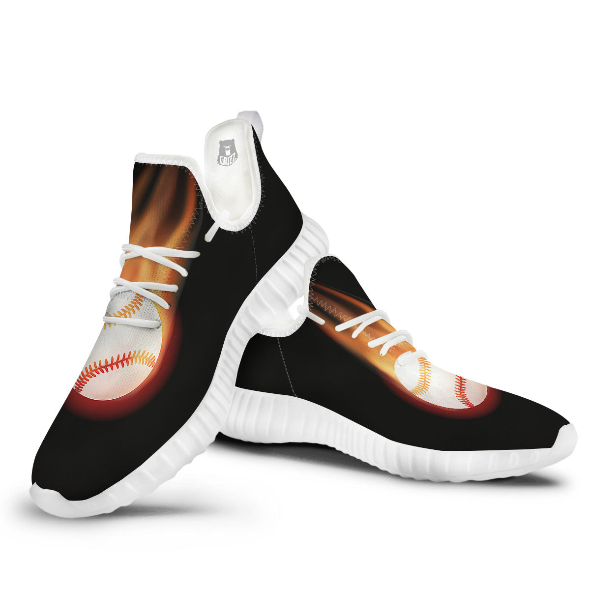 Softball Fireball Print White Walking Shoes-grizzshop