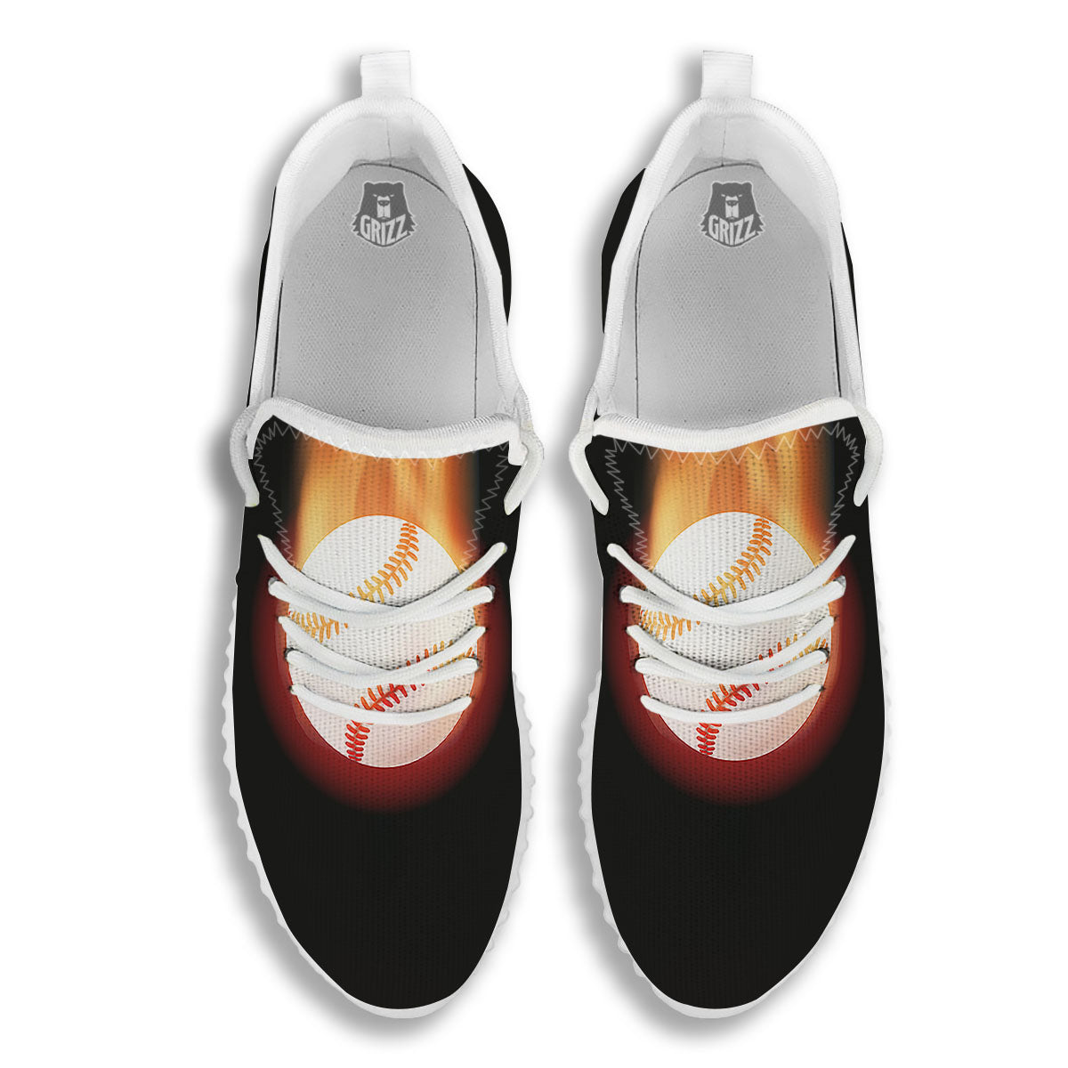 Softball Fireball Print White Walking Shoes-grizzshop
