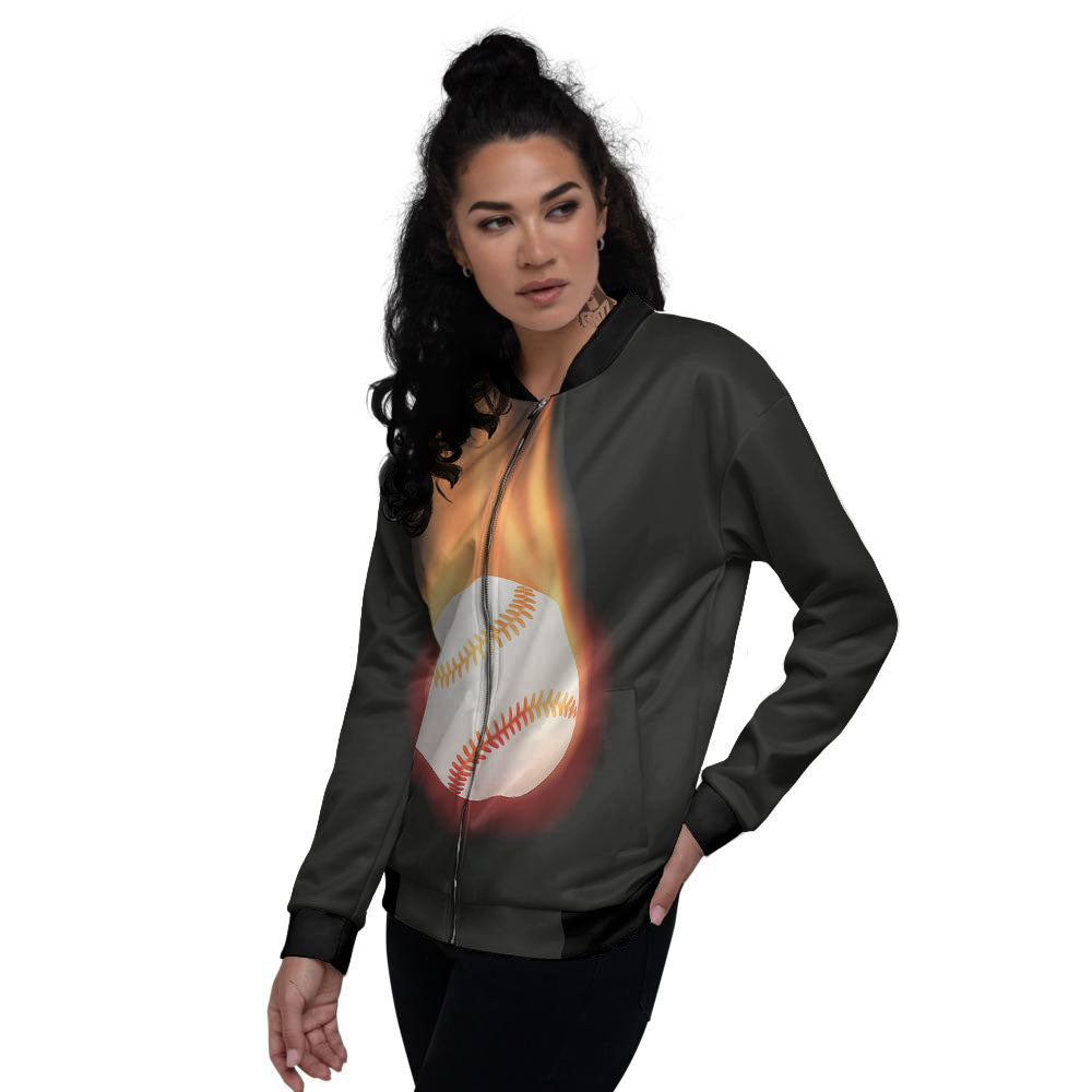 Softball Fireball Print Women's Bomber Jacket-grizzshop