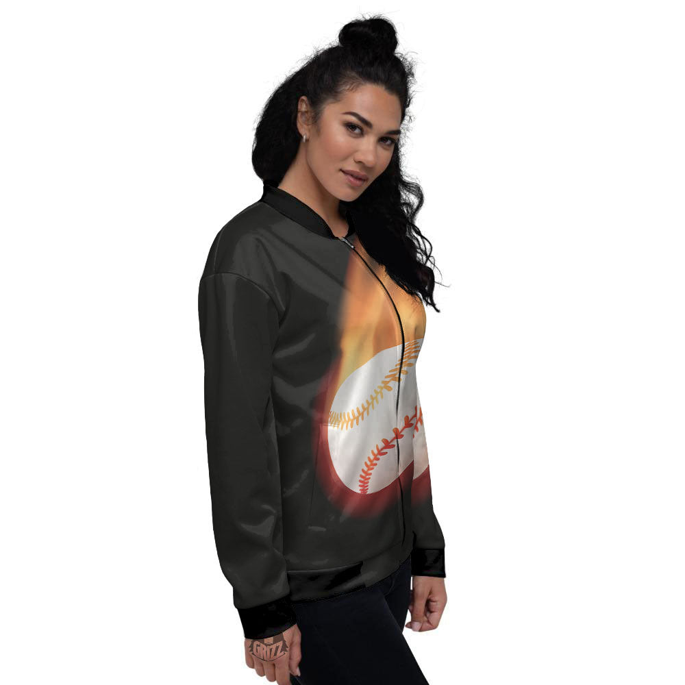 Softball Fireball Print Women's Bomber Jacket-grizzshop